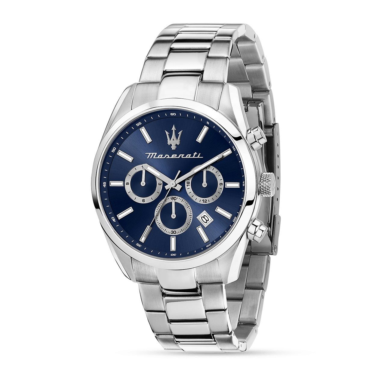 MASERATI Multifunktionsuhr Maserati Herrenuhr Attrazione Multi, (Multifunktionsuhr), Herrenuhr rund, groß (ca. 43mm) Edelstahlarmband, Made-In Italy