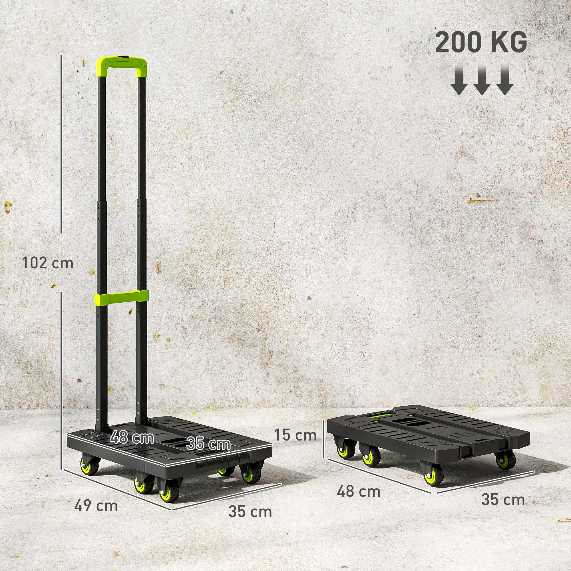 HOMCOM Sackkarre mit Räder, verstellbarem Griff, (klappbar Metall Transportkarre, 1-St., 102 cm Transportwagen), inkl Spannseil, für Umzug Werkstatt Lager, Grün