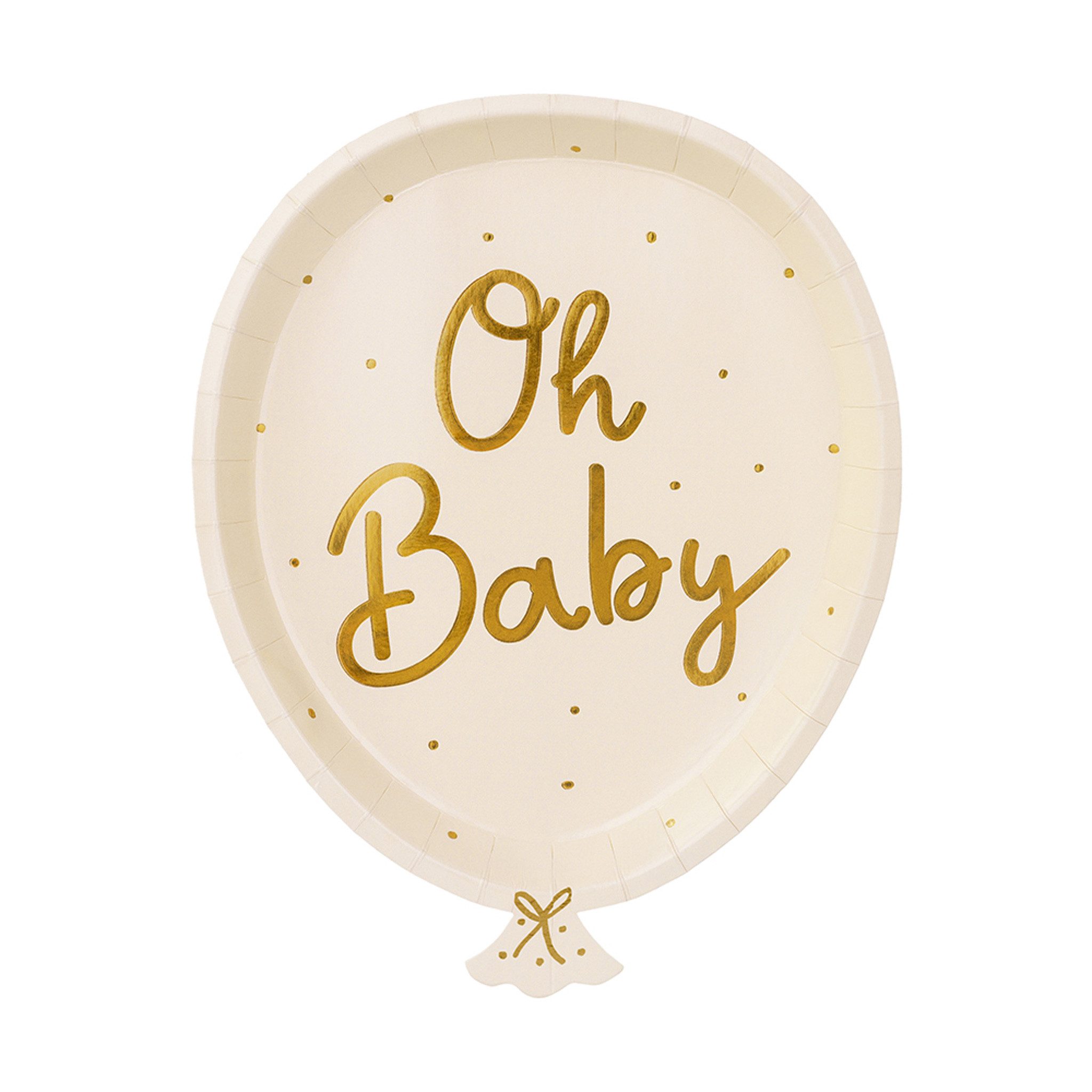 partydeco Einweggeschirr-Set, Pappteller Oh Baby 17,5x22cm 6er Set creme gold