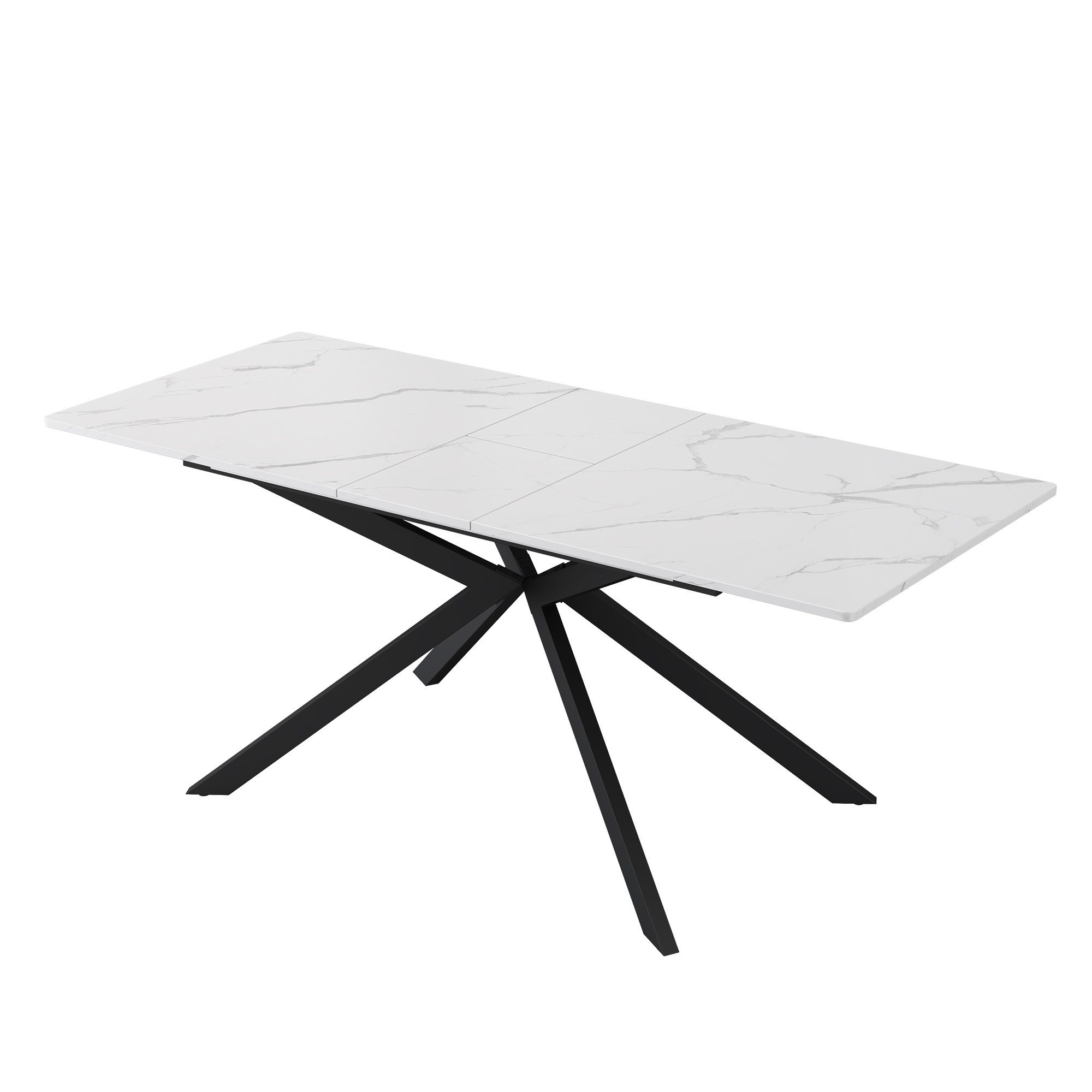KLAM HOME Esstisch Erweiterbarer Esstisch Mit Automatischem Auszug Und Marmorstruktur (Modernes Kreuzbein Design In Schwarz Und Weiß Für Küche Und Wohnzimmer), Praktischer Multifunktionstisch Als Esstisch Und Couchtisch Nutzbar