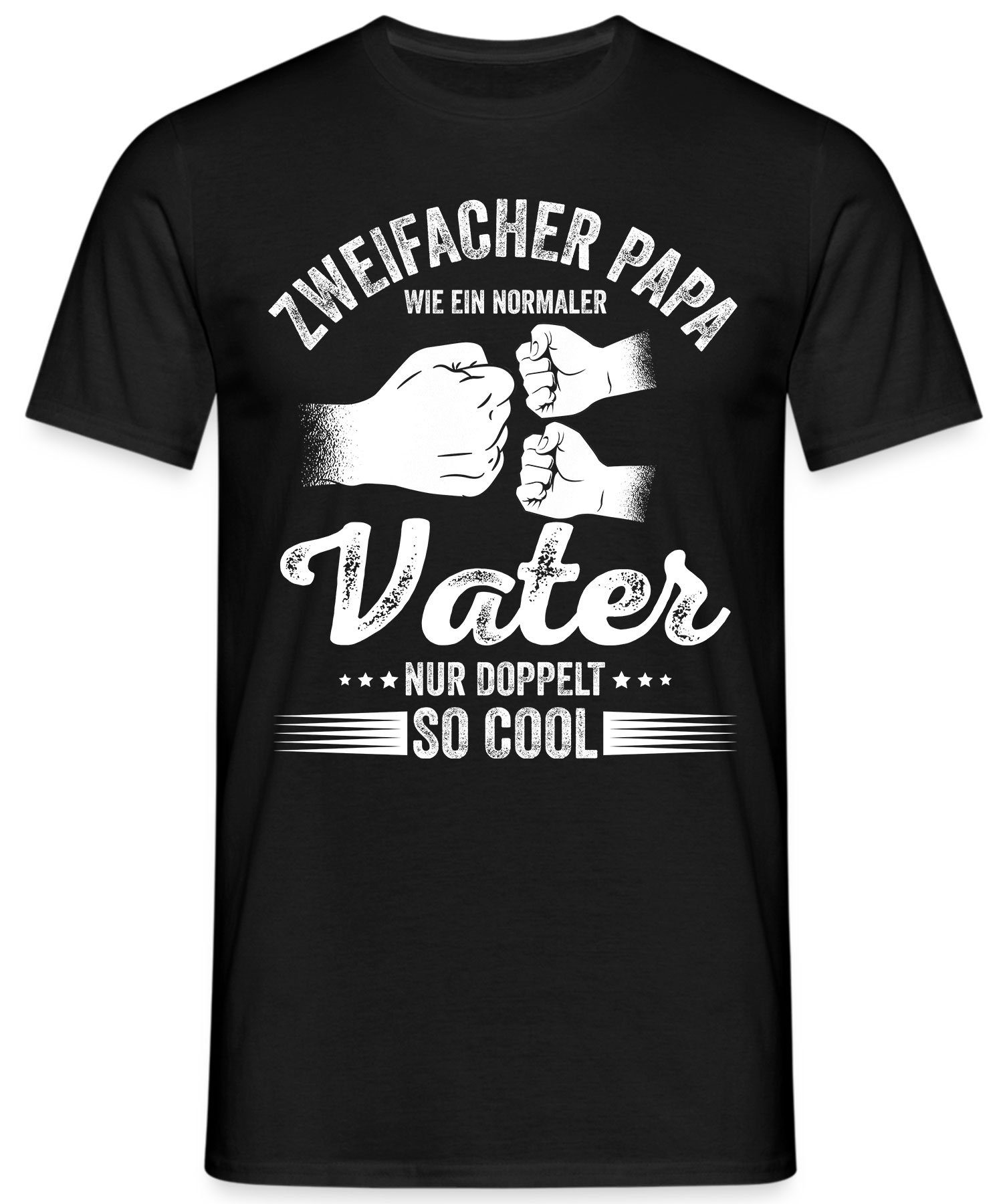Papa (1-tlg) Herren Vater Formatee Zweifacher doppelt Vatertag T-Shirt Schwarz cool Kurzarmshirt so Quattro -