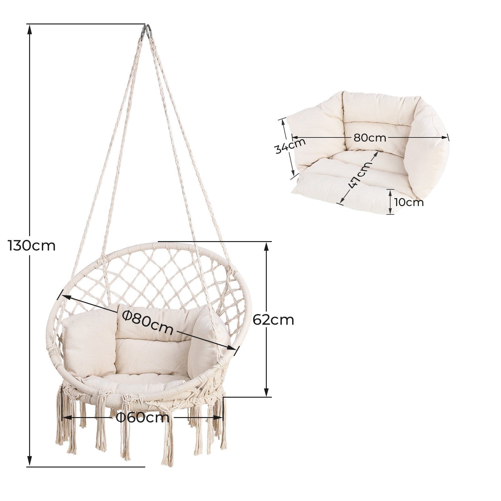 Chair TLGREEN Kissen, 360°Swing Schwebe-Sessel Hängesessel, Hängestuhl mit