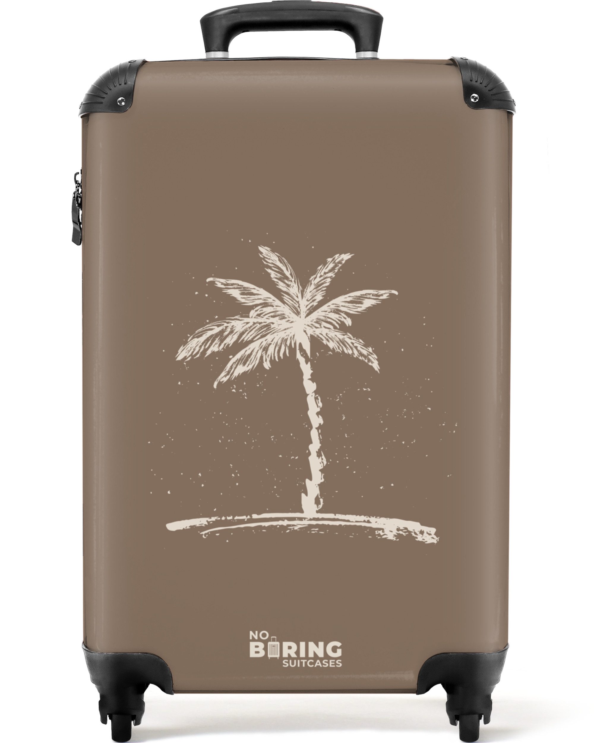 NoBoringSuitcases.com© Hartschalen-Trolley Braun mit beiger Palme günstig online kaufen