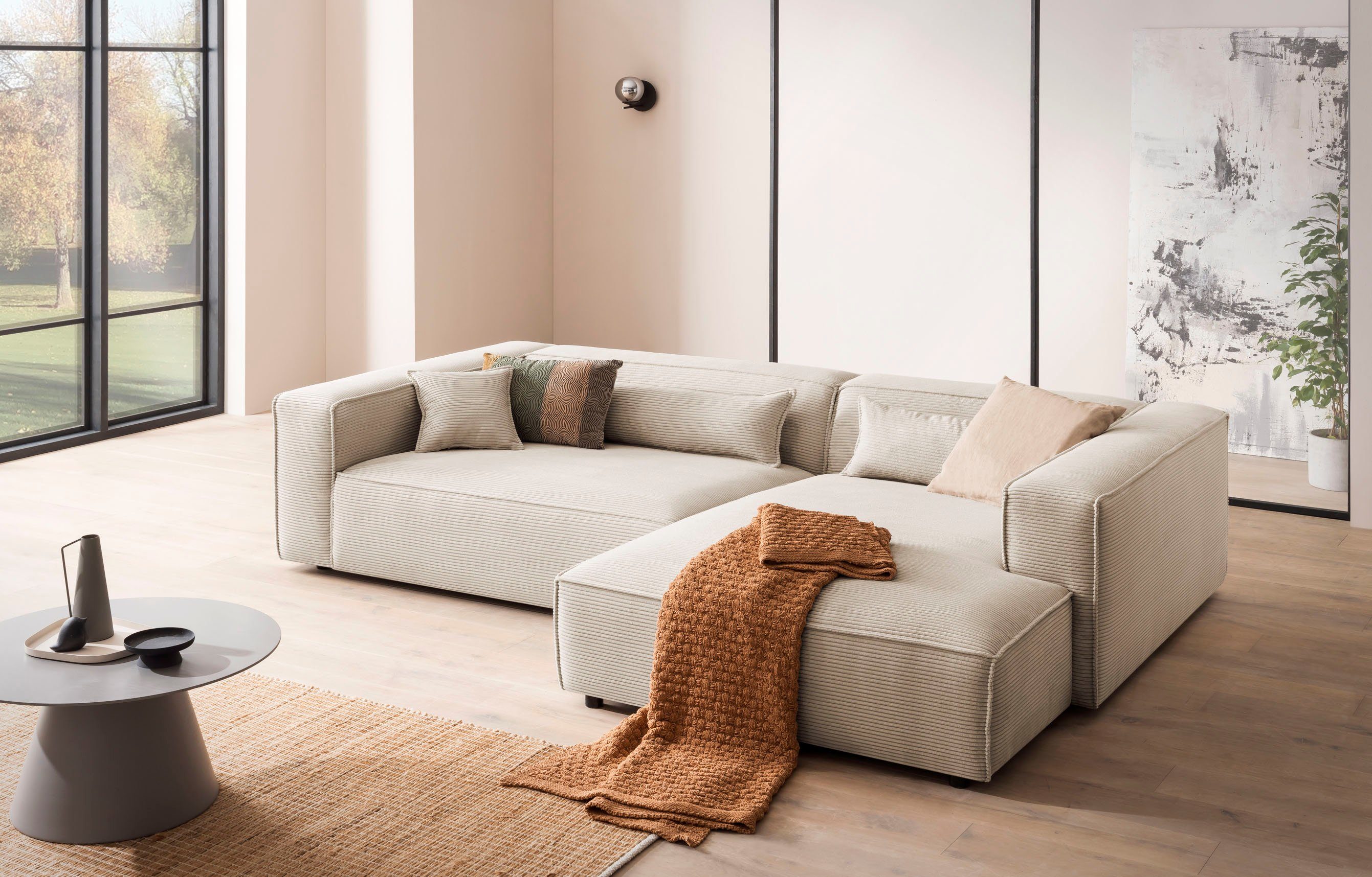 LeGer Home by Lena Gercke Ecksofa PIARA XXL, Big-Sofa, Cord, Leinenoptik o. Strukturstoff, L-Form, wahlweise Ottomane rechts/links, Kedernaht, extra tiefe Sitzfläche