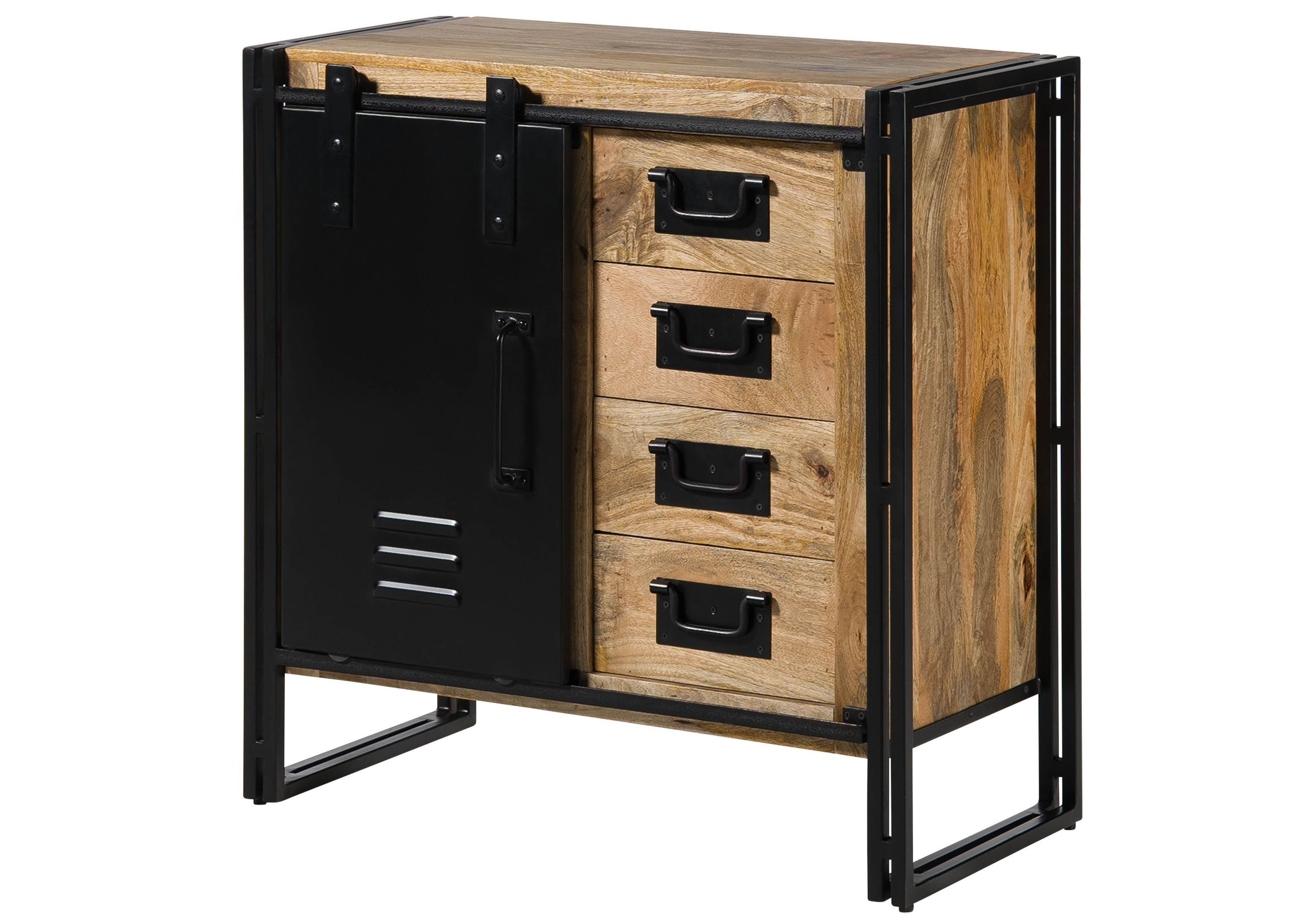 Massivmoebel24 Kommode BLACKBURN (Massivholz), Mango 90x45x90 natur lackiert / Metall schwarz BLACKBURN #108