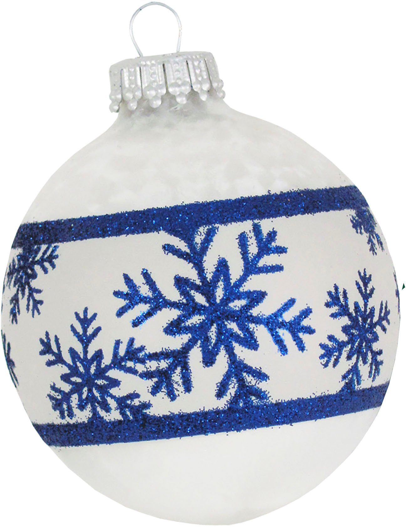 Krebs Glas Lauscha Weihnachtsbaumkugel Schneeflockenband (4 St), Weihnachtsdeko, Christbaumschmuck, Christbaumkugeln aus Glas