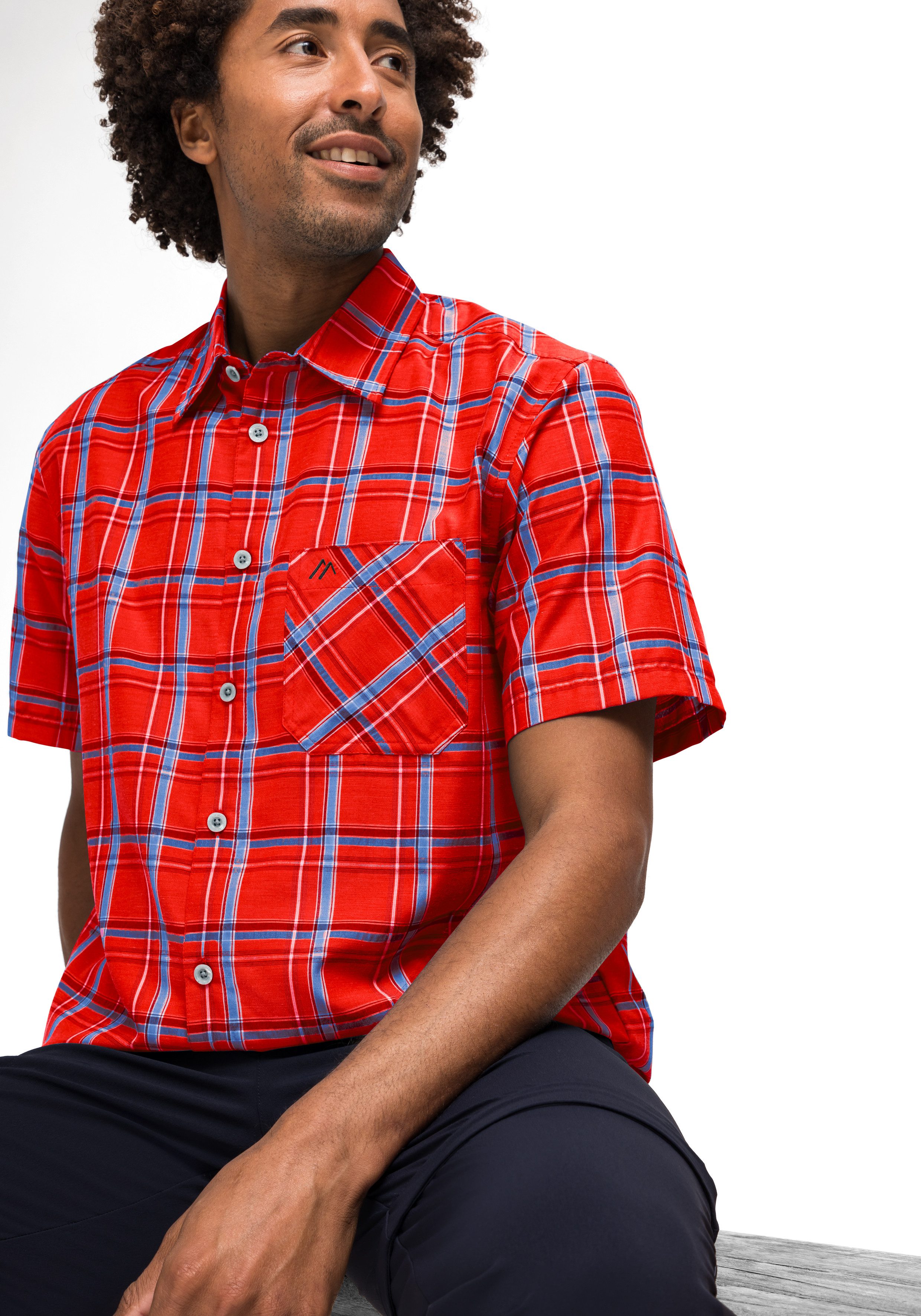 Maier Sports Funktionshemd Mauro Herren Hemd kurzarm, karriertes Freizeithemd, Kurzarmhemd, Regular Fit