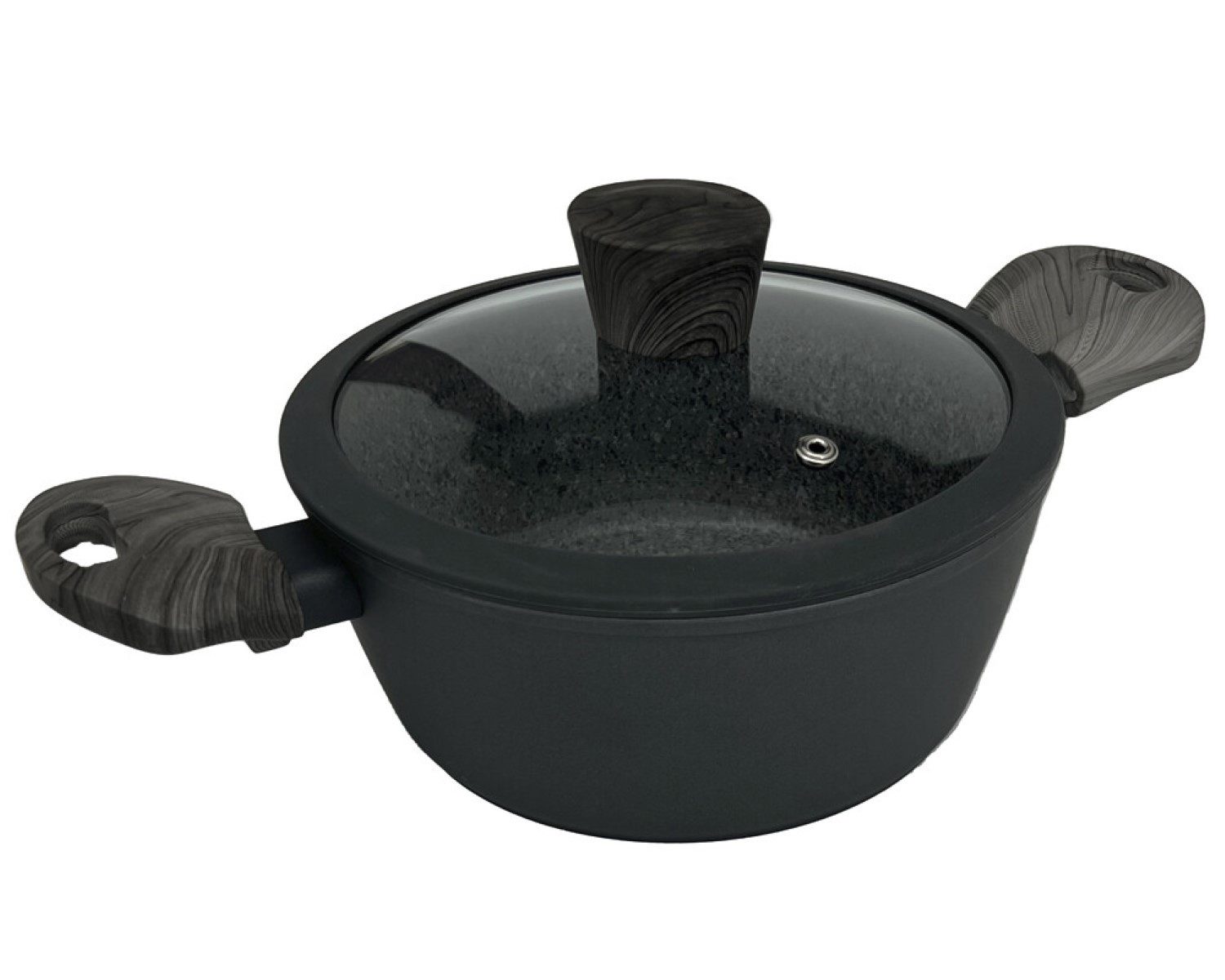 Michelino Bratentopf Bratentopf mit ergonomischen Holzgriffen Antihaft mit Glasdeckel