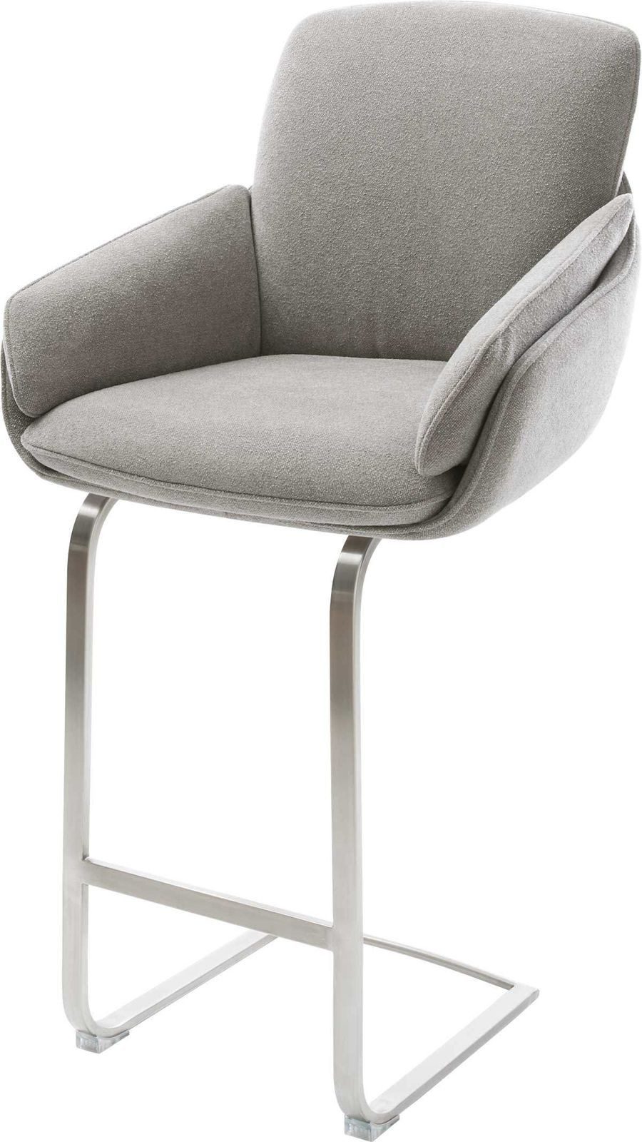 DELIFE Barhocker Luan-Flex, Freischwinger Flach Edelstahl Silberfarben Strukturstoff Soft Grau