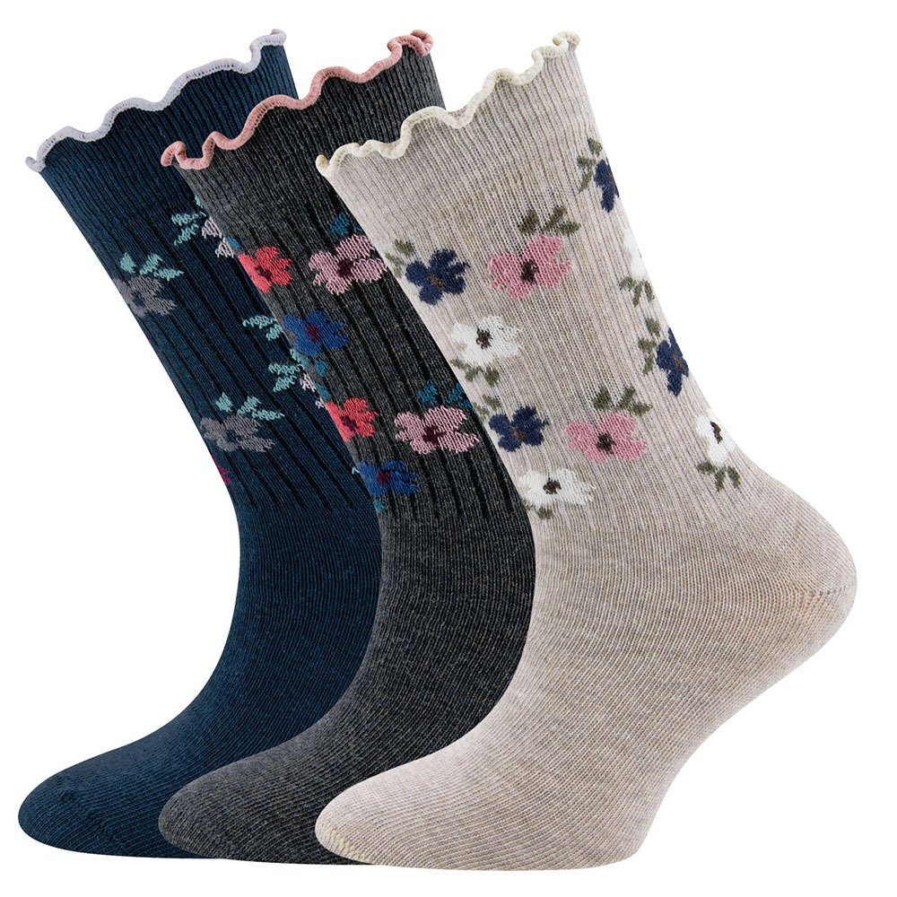 Ewers Socken Socken Blümchen/Rüsche (3-Paar)