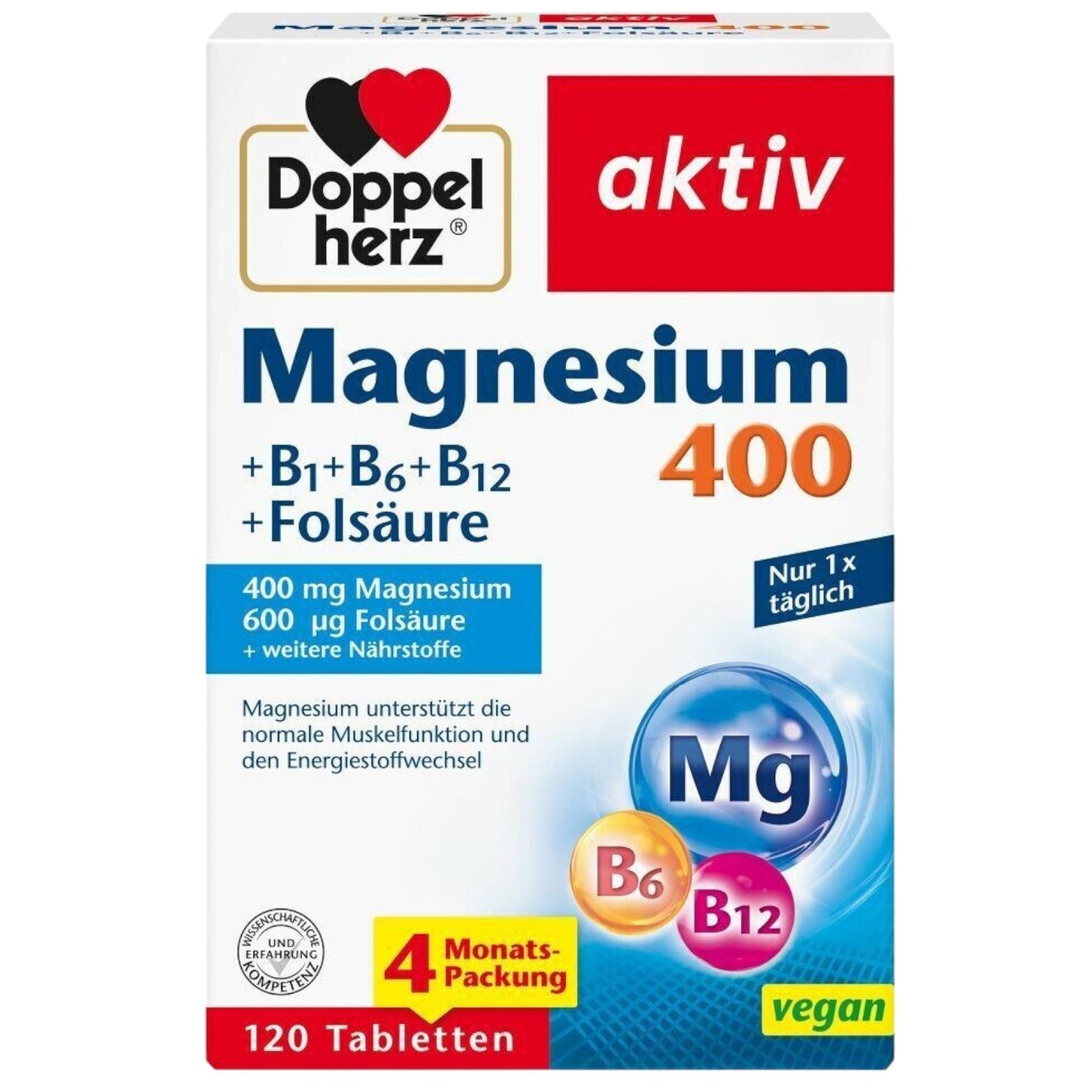 Doppelherz Doppelherz Magnesium 400+B1+B6+B12+Folsäure Tabletten (120Stk) Tabletten, 155,8 g