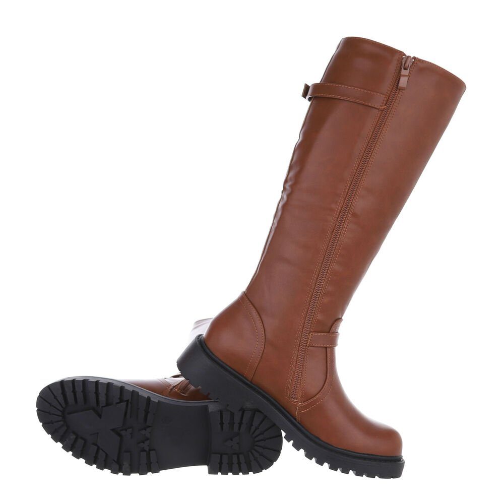 Ital-Design Damen Freizeit Stiefel Blockabsatz Klassische Stiefel in Camel günstig online kaufen