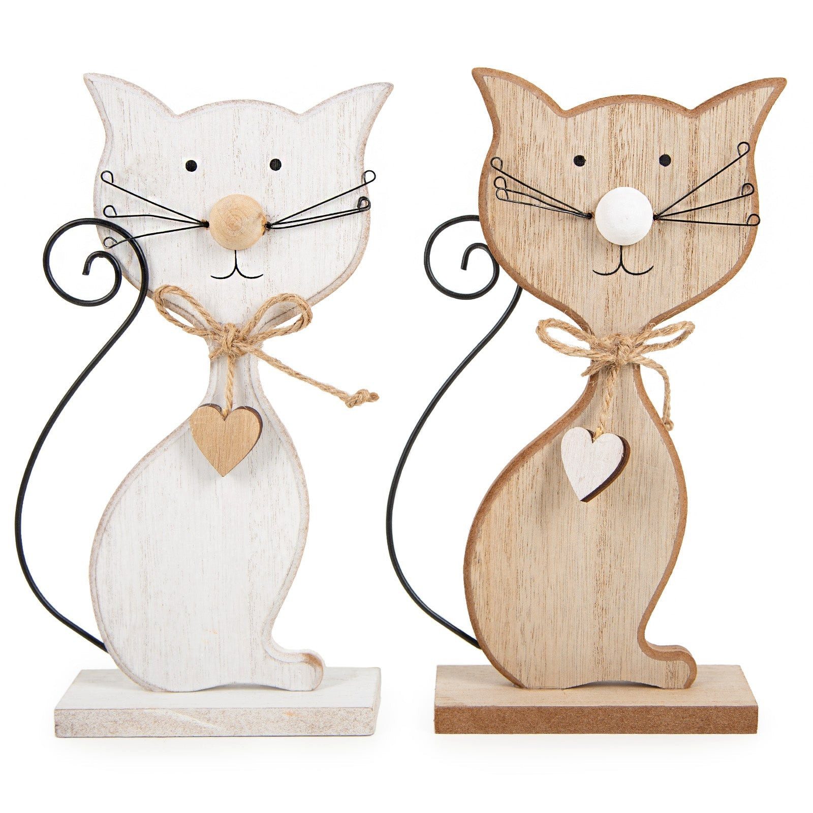 Logbuch-Verlag Dekofigur Katzen Figuren Set aus Holz - braun weiß Katzenpaar 20 cm