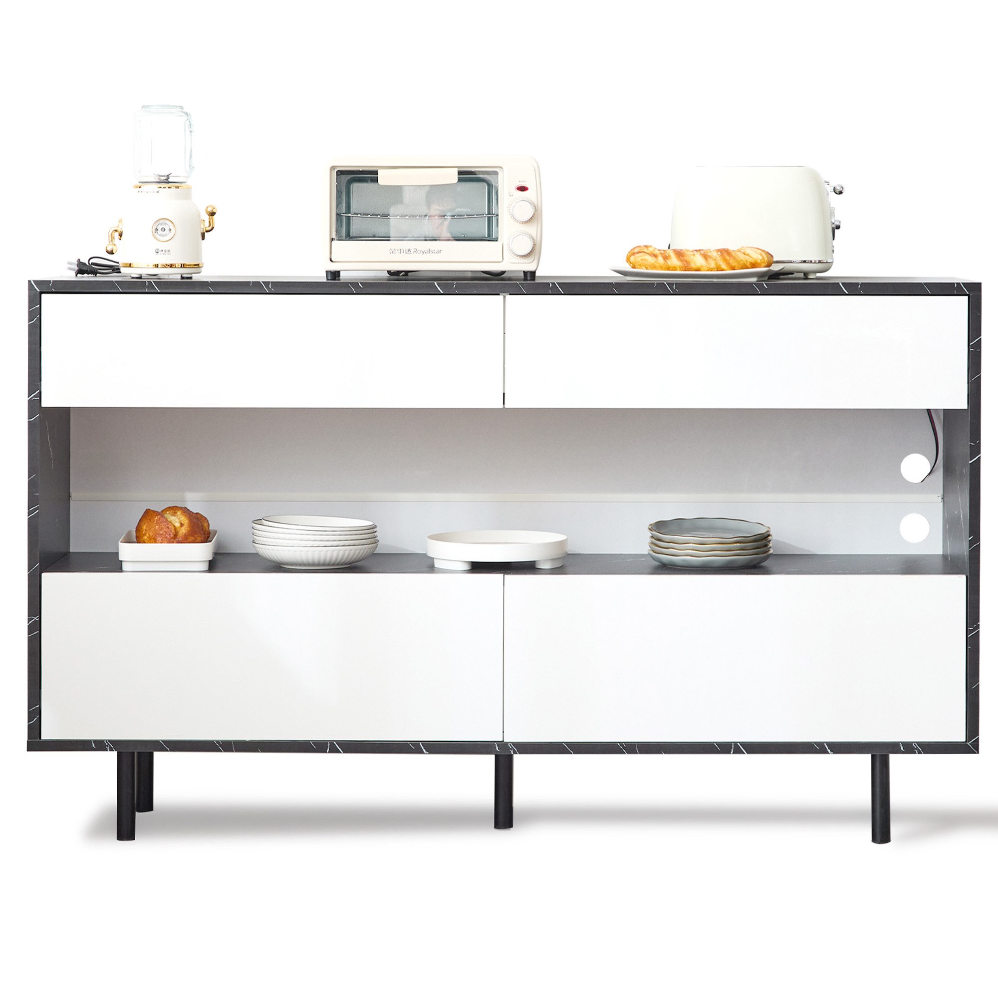 MODFU Sideboard in Marmor-Design mit offenem Stauraum (Kommode, Anrichte, W günstig online kaufen