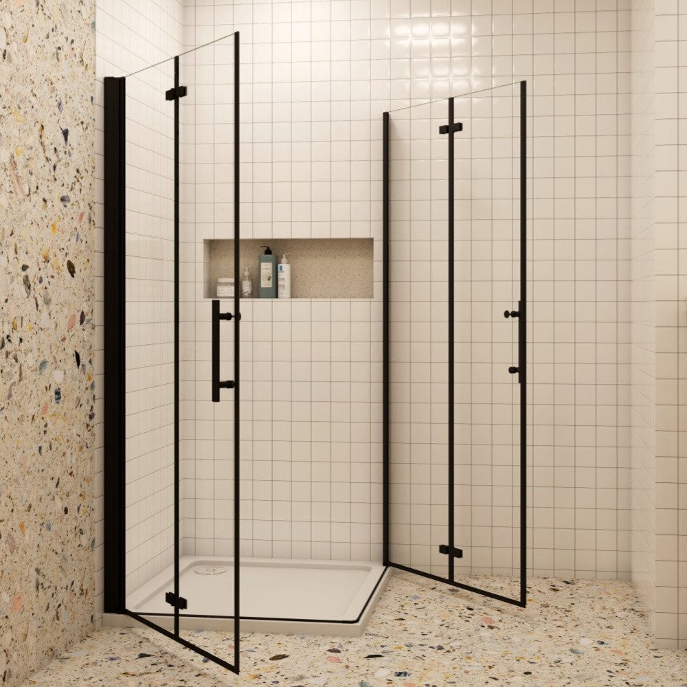 Duschparadies Dusch-Falttür 185cm Schwarz Falttür Scharniertür Duschabtrennung Duschkabine, 70x185 cm, Easyclean Sicherheitsglas, beidseitig montierbar – Bild 2 von 5