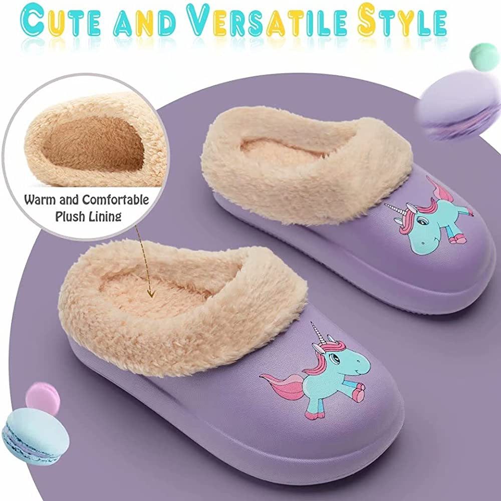 IceUnicorn Kinderhausschuhe für drinnen &draußen ideal für Freizeit, Garten& Kita Plüsch Hausschuhe (Kinderhausschuhe-Set, 1 Paar Kinder Clogs Hausschuhe) Warmes Futter
