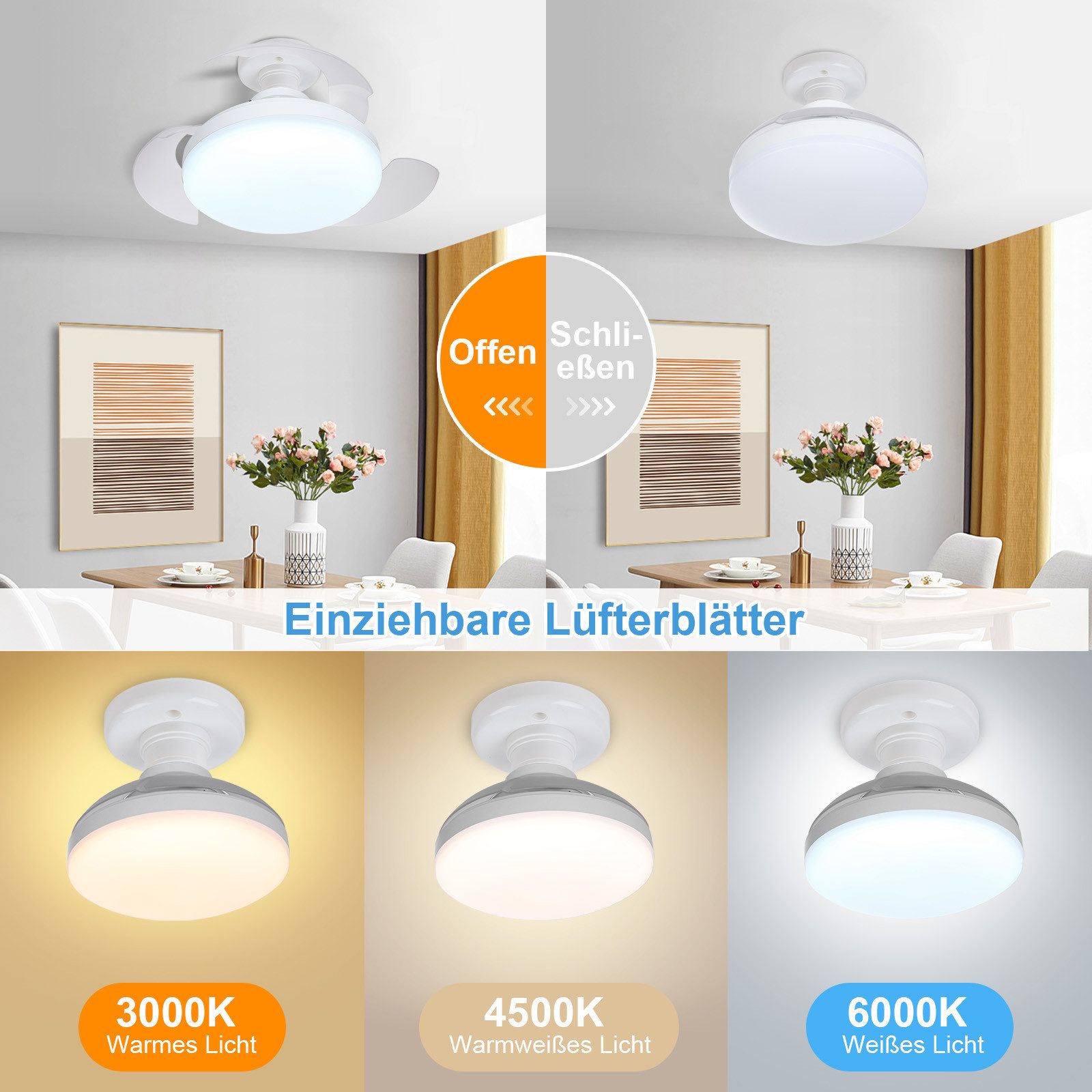 MUPOO Deckenventilator LED Deckenleuchte Weiß 48W mit Ventilator & Fernbedi günstig online kaufen