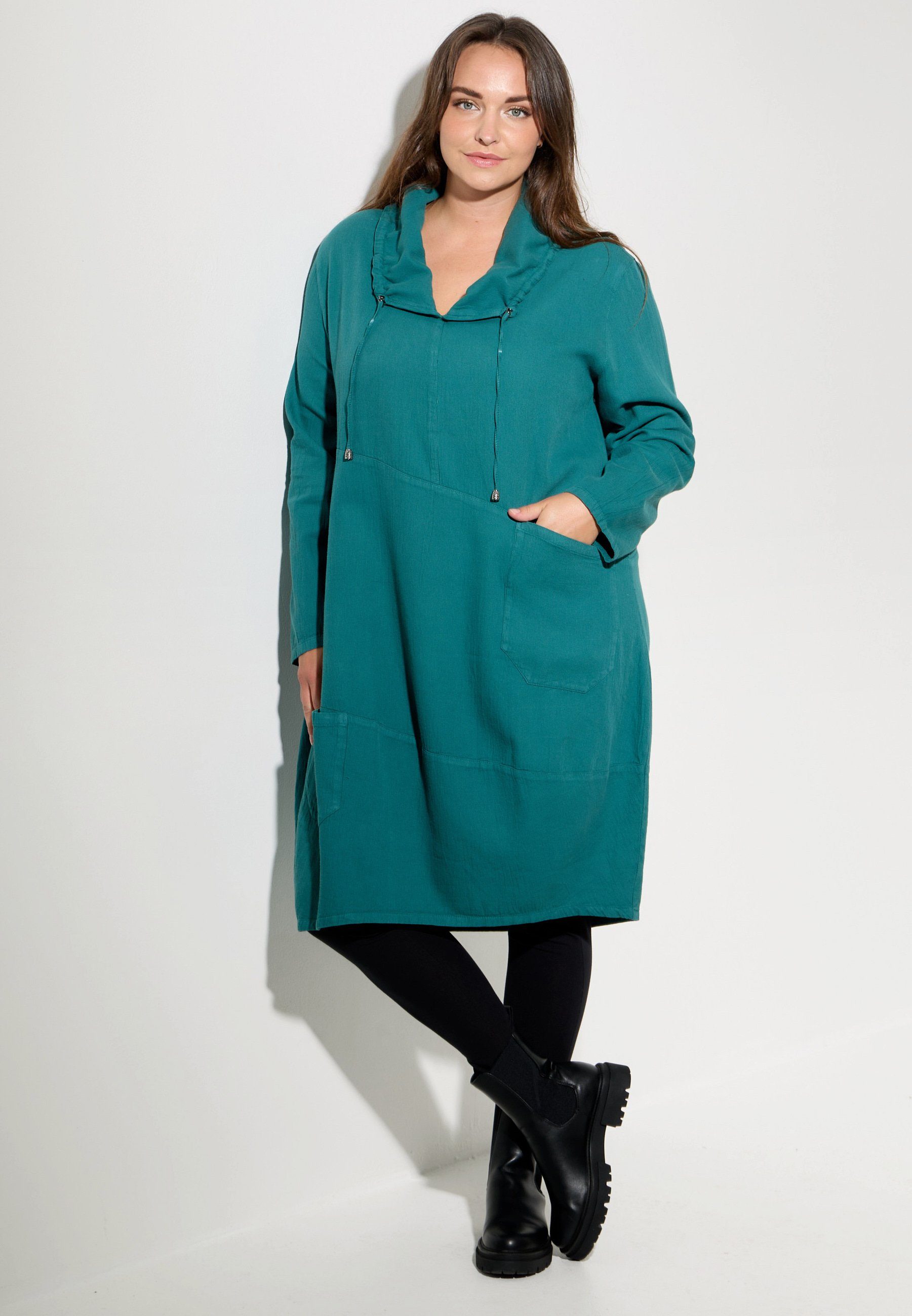 Kekoo A-Linien-Kleid Kleid A-Linie aus Babycord Cordstoff 100% Baumwolle 'Cordelia' Petrol