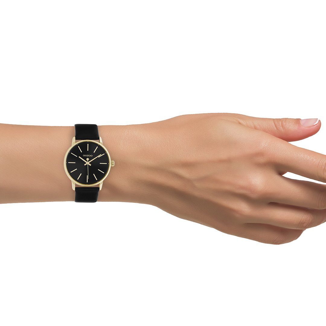 OOZOO Quarzuhr Damenuhr C10840 Goldfarben Lederband Schwarz 36 mm C10840 günstig online kaufen