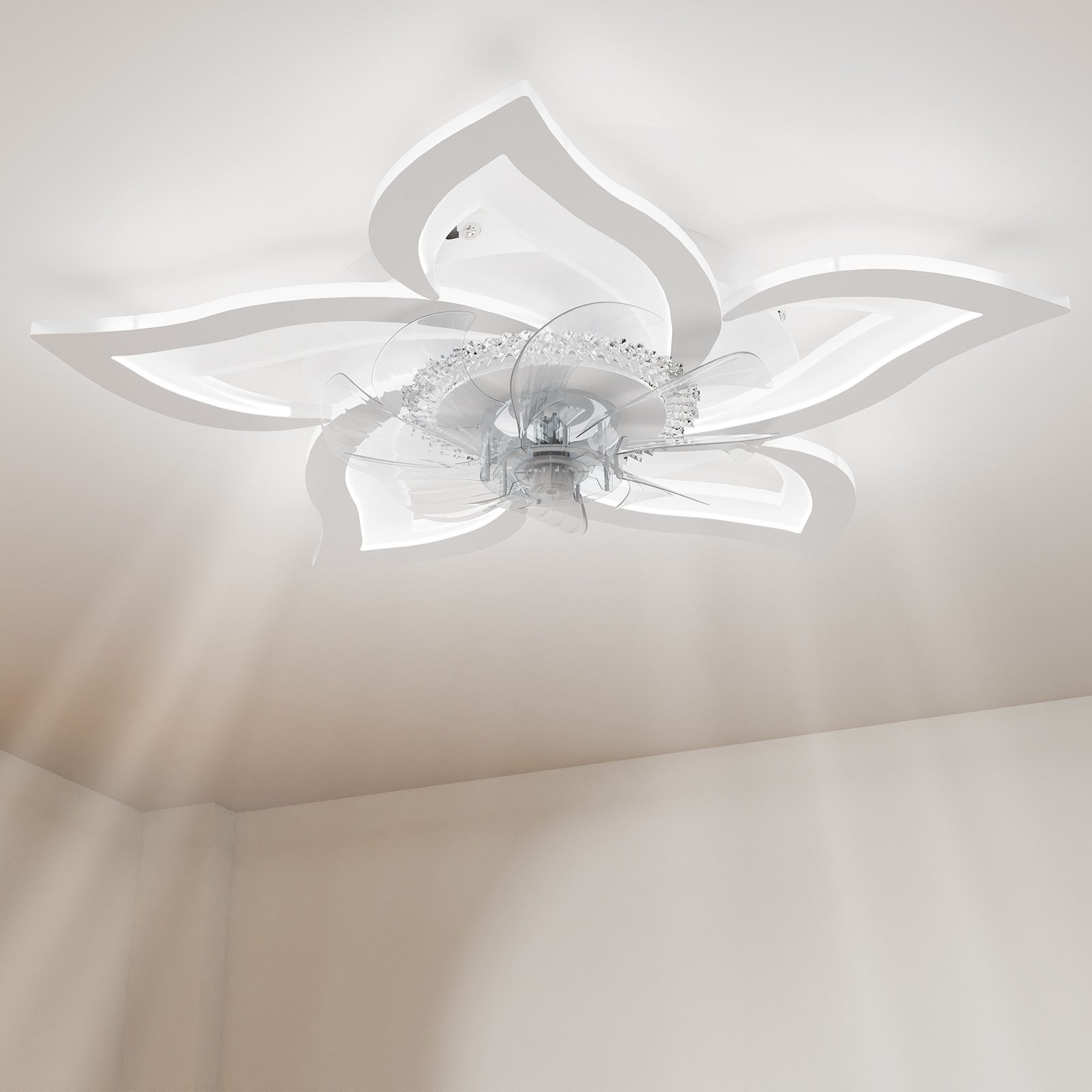 MEYKOERS Deckenventilator mit LED Beleuchtung, 6-stufig, 3 Lichtfarben Dimmbar, 47 W, Leiser Lüfter, Steuerung per App und Fernbedienung
