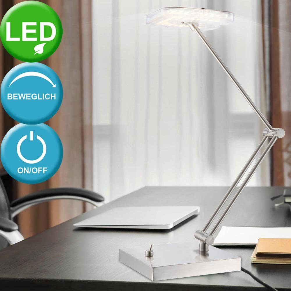 Bürolampe LED-Leuchtmittel verbaut, 4 Schreibtischlampe, LED Nickel Watt Tischleuchte Warmweiß, Tischlampe Leselampe Globo fest