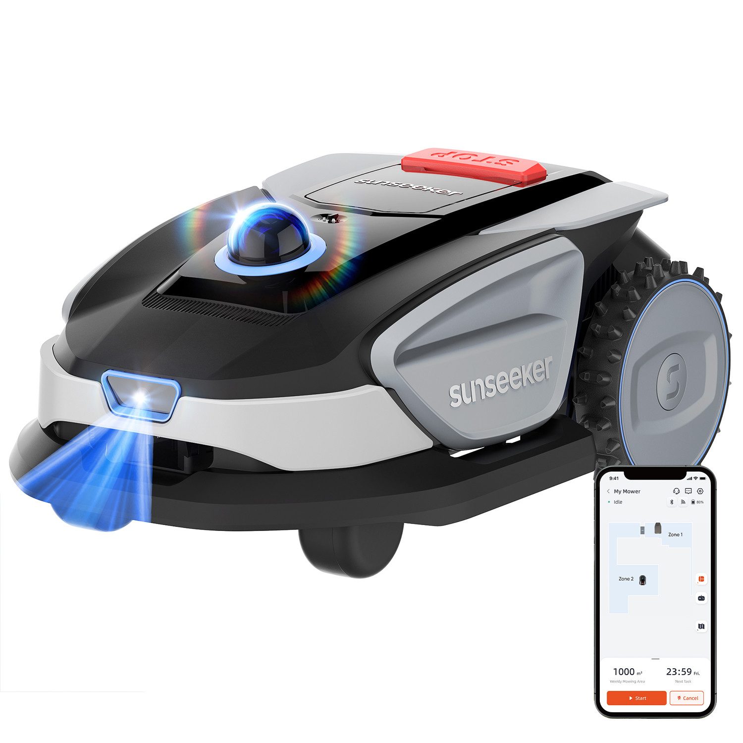 Sunseeker Rasenmähroboter S4, bis 1000 m² Rasenfläche, (Packung), 3D LiDAR + Vision, KI Kartierung, 42% Steigung, App-Steuerung
