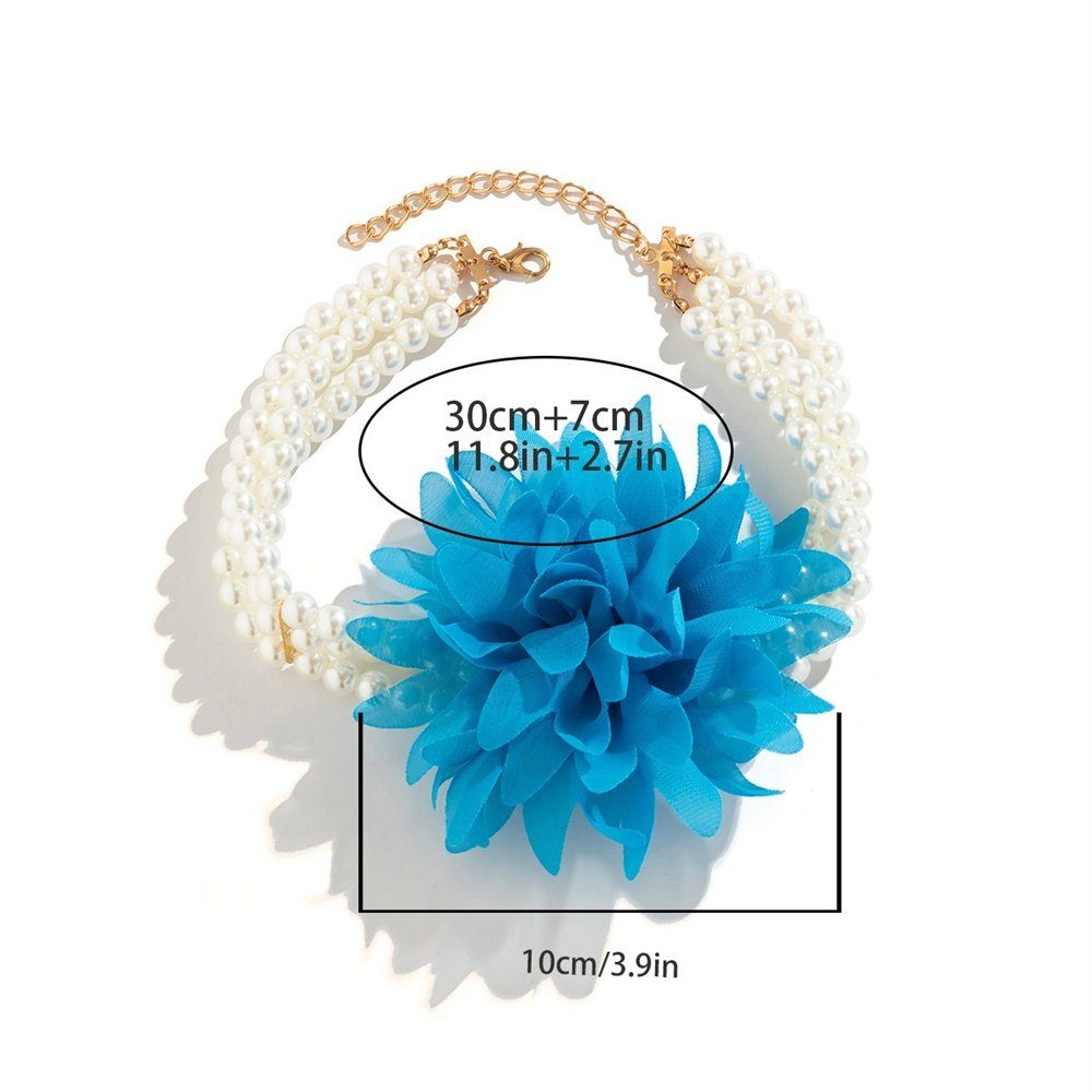 Blau Rouemi Damen-Halskette, Bankett-Halskette Perle Choker Imitation Blume