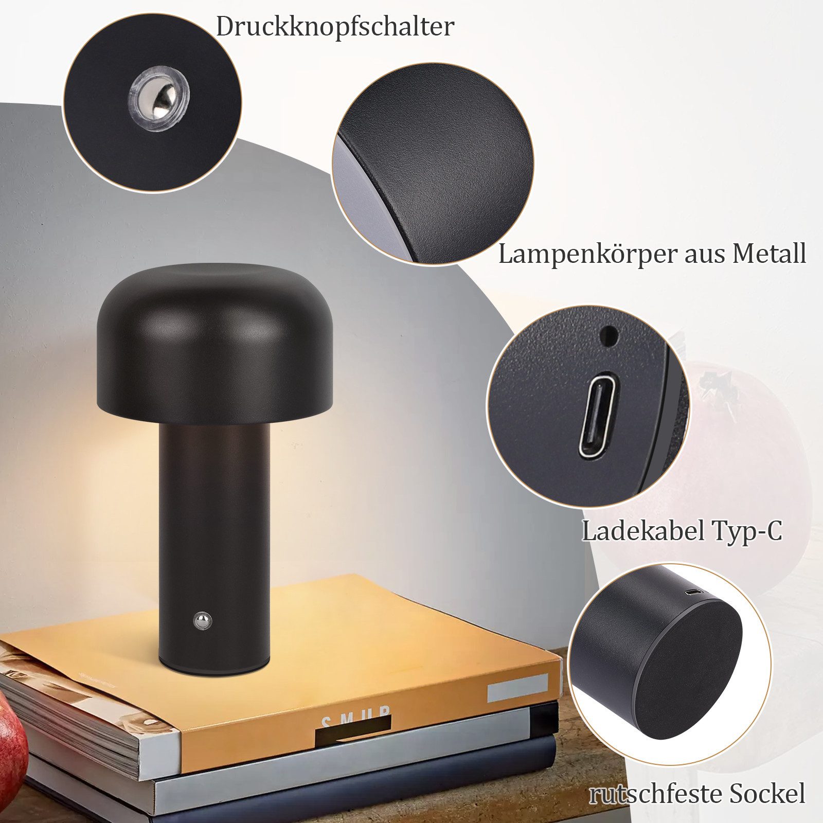 Nettlife LED Tischleuchte Dimmbar Kabellos Akku günstig online kaufen