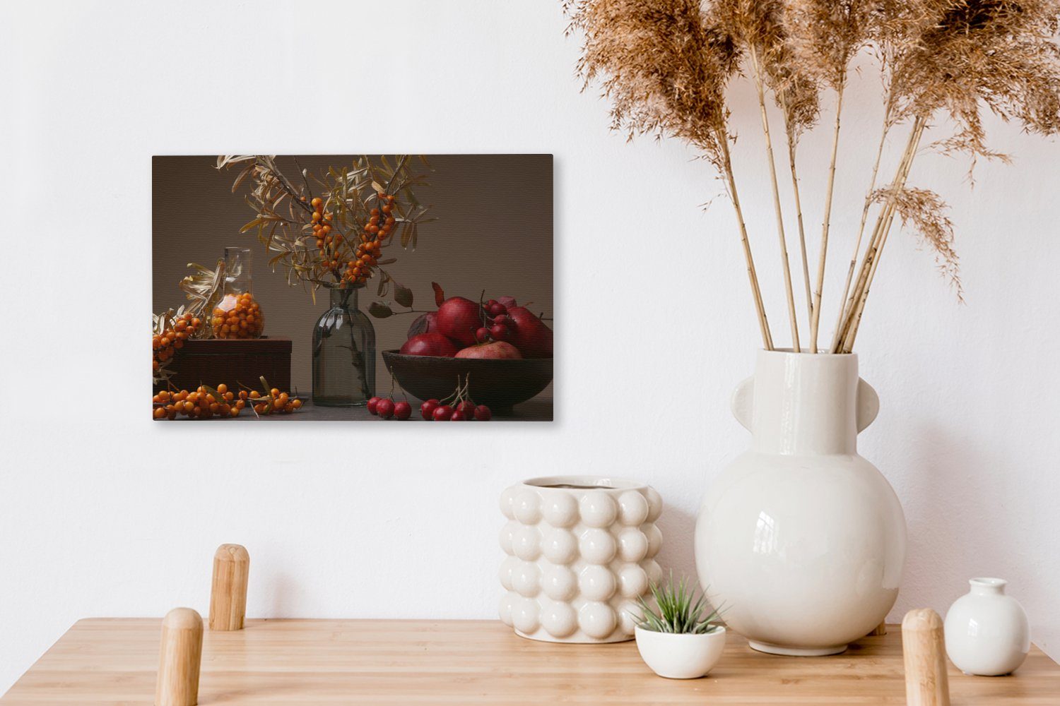 cm (1 Aufhängefertig, Leinwandbilder, Leinwandbild - Wandbild St), 30x20 Obst Wanddeko, OneMillionCanvasses® - Vase Stilleben,