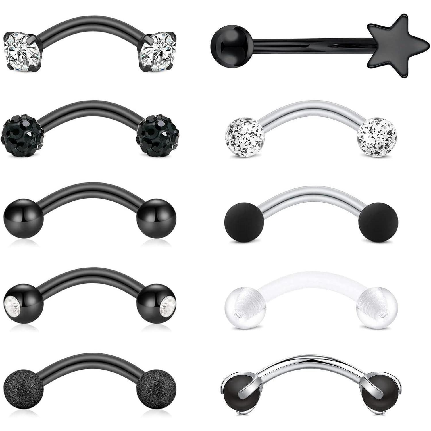 Rajnard Augenbrauenpiercing-Set Augenbrauenpiercing Set Rook Piercing Ohrringe 16G 8mm Edelstahl