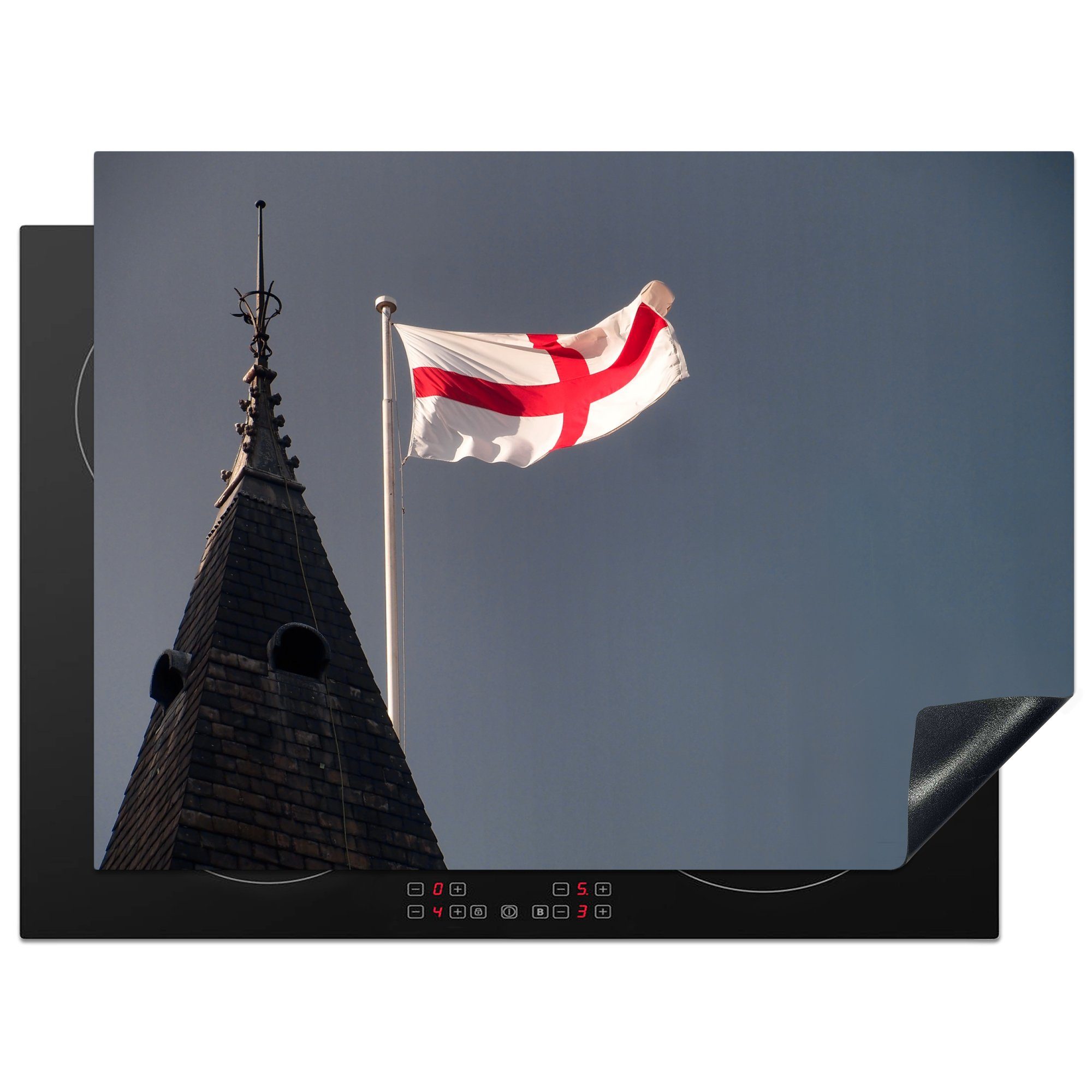 MuchoWow Herdblende-/Abdeckplatte Die Flagge von England mit dunklem Himmel, Vinyl, (1 tlg), 71x52 cm, Induktionskochfeld Schutz für die küche, Ceranfeldabdeckung