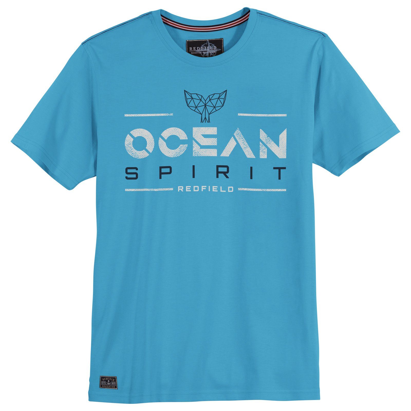 redfield Rundhalsshirt Große Größen Herren T-Shirt azurblau Print Ocean Spirit Redfield