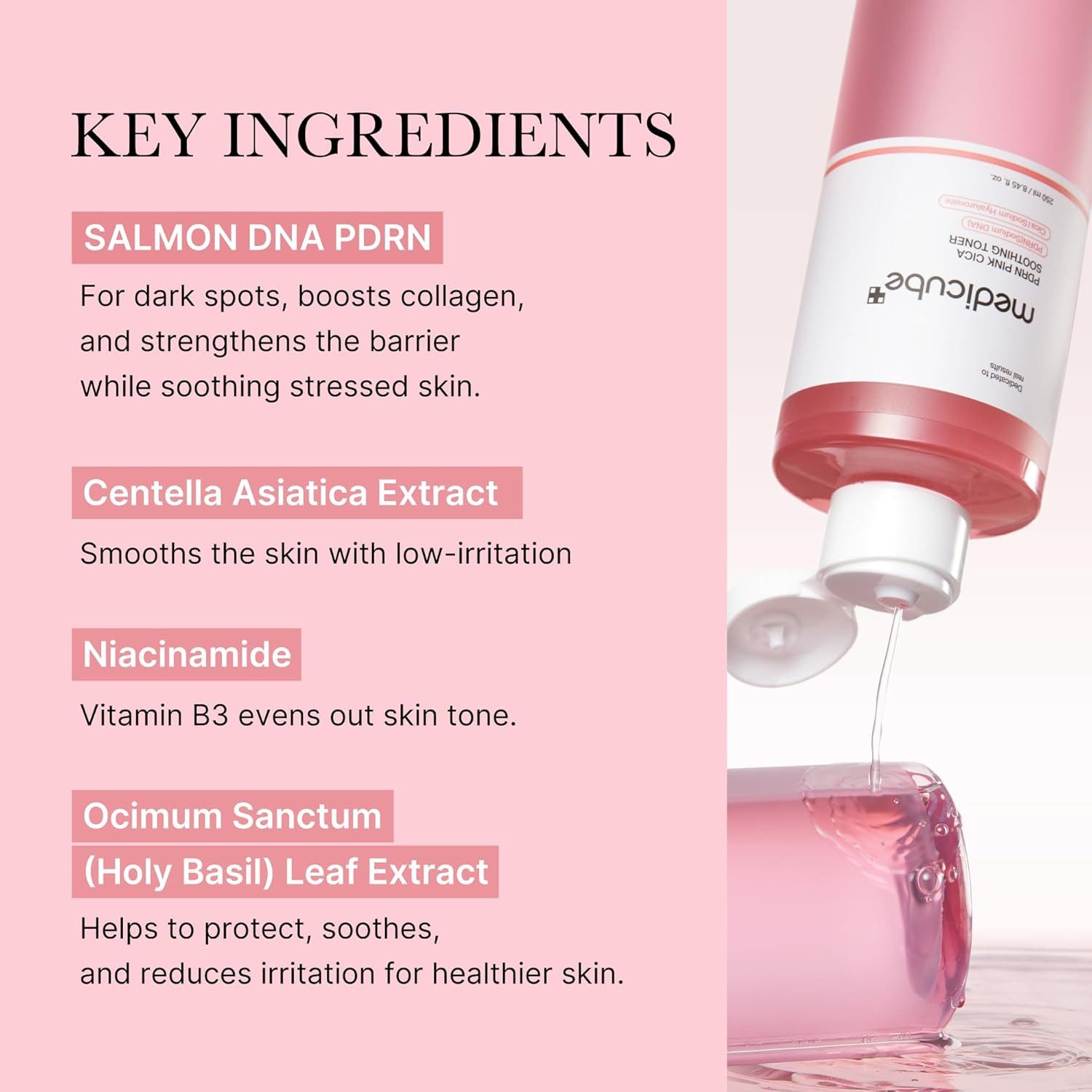Medicube Gesichtsmaske PDRN Pink Cica Soothing Toner – Beruhigendes Gesichtswasser zur Hautregeneration – 250 ml, – Mit Niacinamid, Cica & Peptiden für empfindliche Haut
