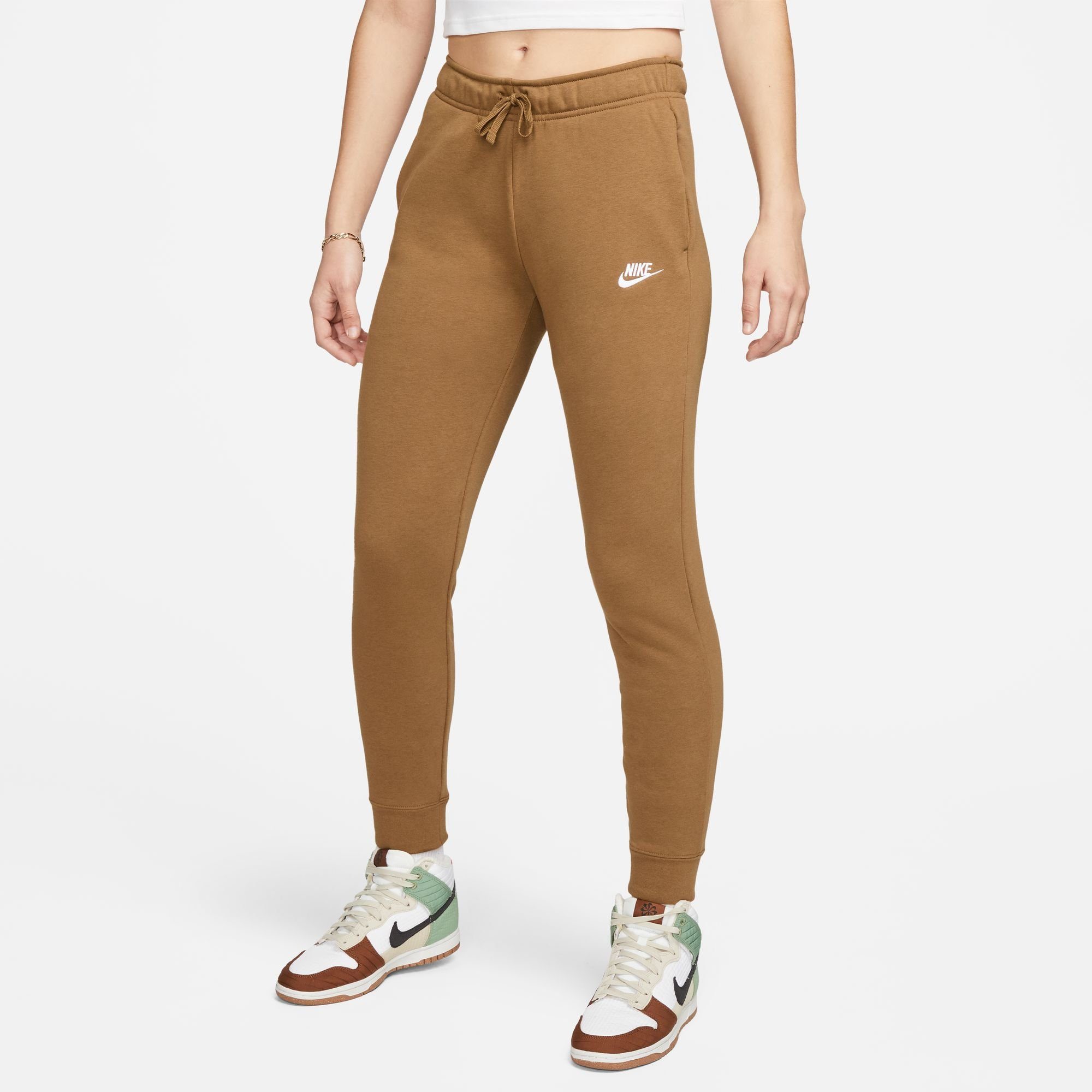 BROWN/WHITE JOGGERS WOMEN'S MID-RISE Nike FLEECE CLUB Sportswear ALE Jogginghose