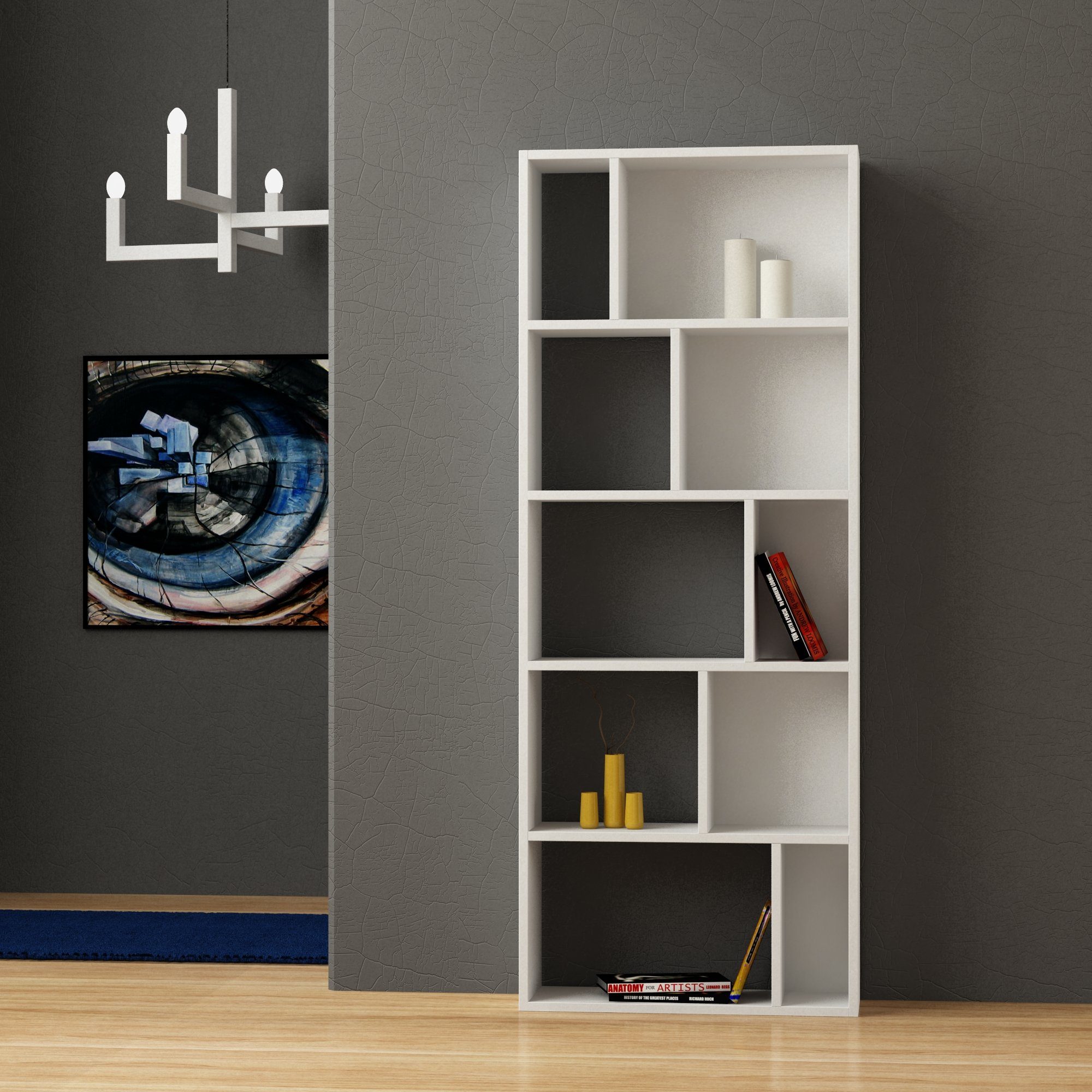 x Vitrine, 25 Bücherregal/ Decortie Bücherregal x Modernes Onda, 166 cm Weiß 65