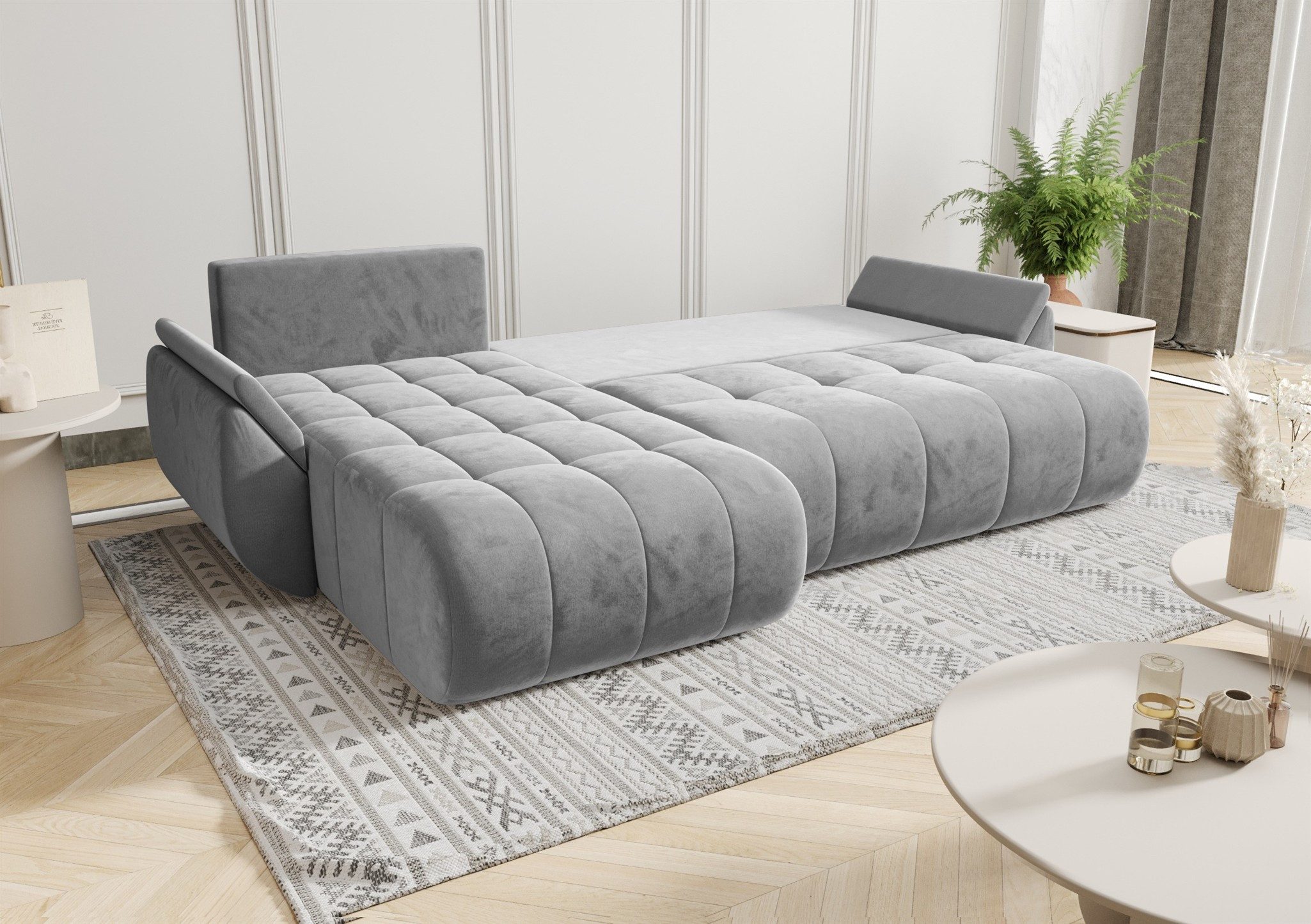 Fun Möbel Ecksofa Sofa Schlafsofa AKITA Stoff Monolith, inkl. 3 Zierkissen, inkl. Bettkasten