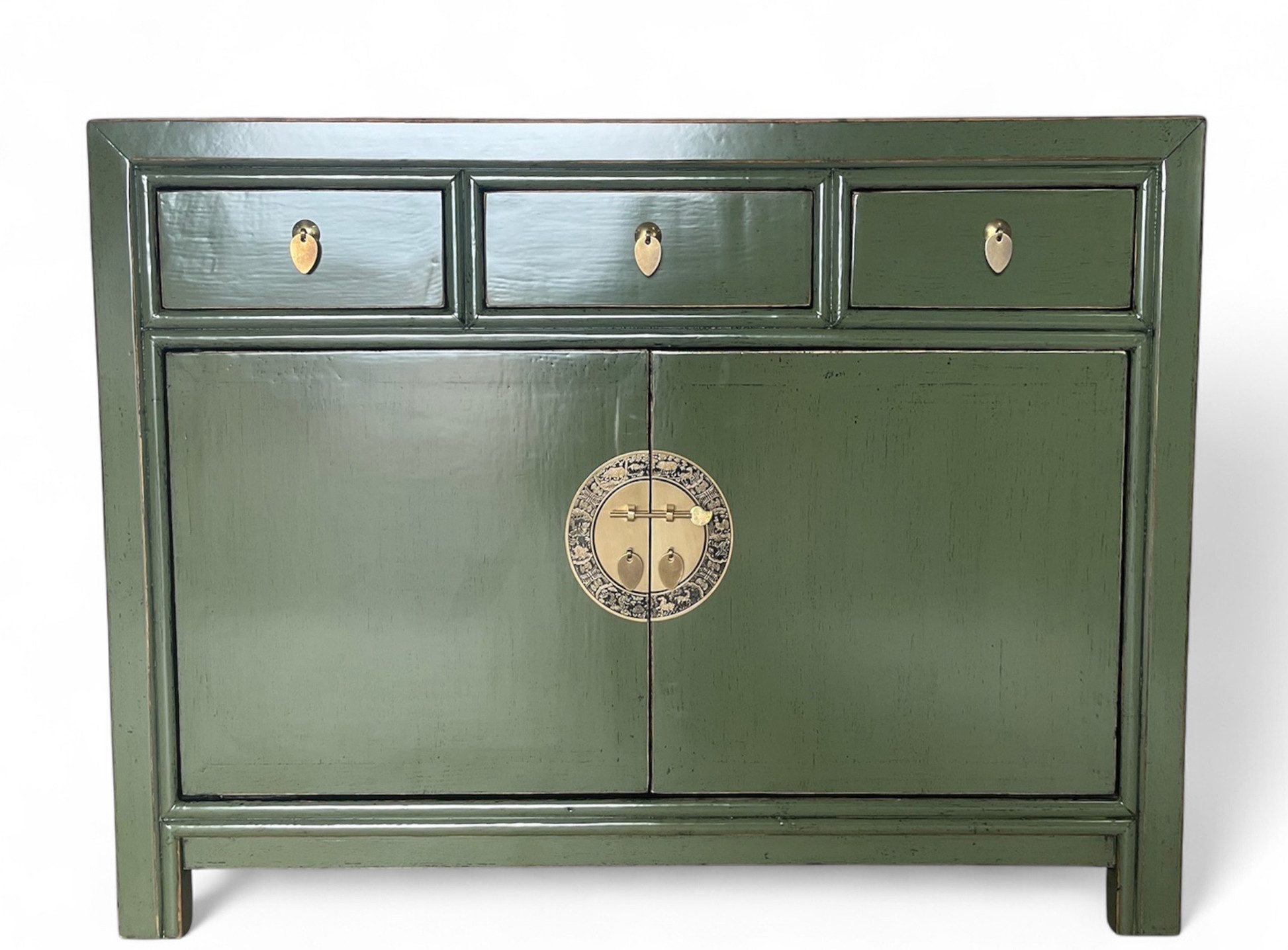 OPIUM OUTLET Kommode Vintage Schrank Sideboard oliv asiatisch chinesisch orientalisch (B x T x H: 117 x 40 x 85 cm, Anrichte Buffet oliv-grün), Asia Мебель Hochzeitsschrank komplett montiert