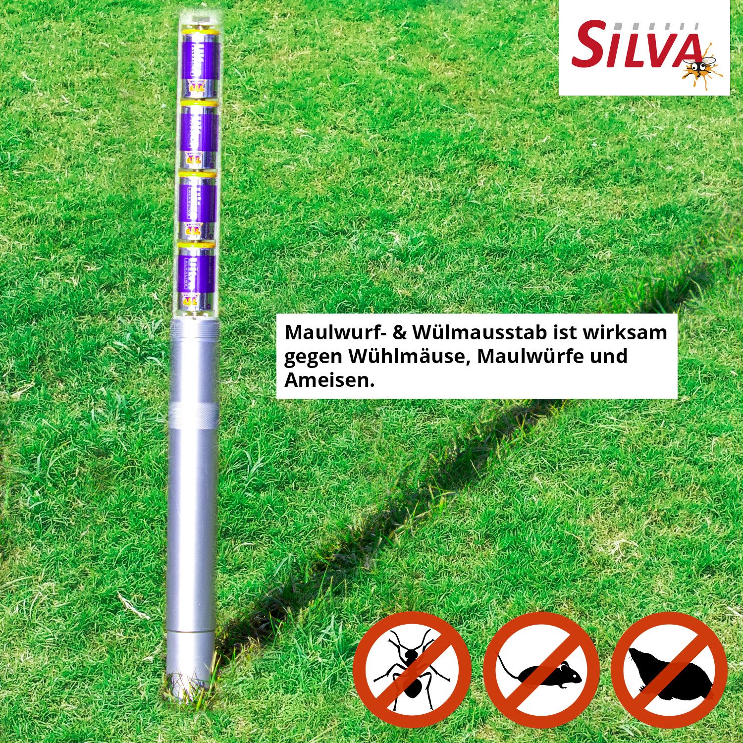 Silva Haus & Garten Ultraschall-Tierabwehr Maulwurf Vertreiber und Wühlmausschreck - Effektive Maulwurfabwehr, Packung 2-tlg. – Bild 3 von 5