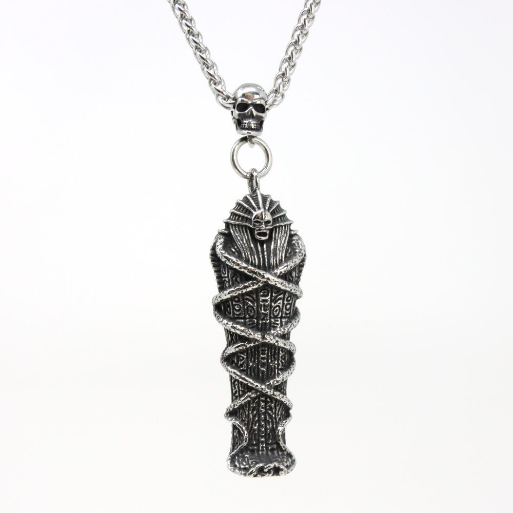 Kette mit Anhänger Lederkette Edelstahlkette 316L MUMIEN SARG