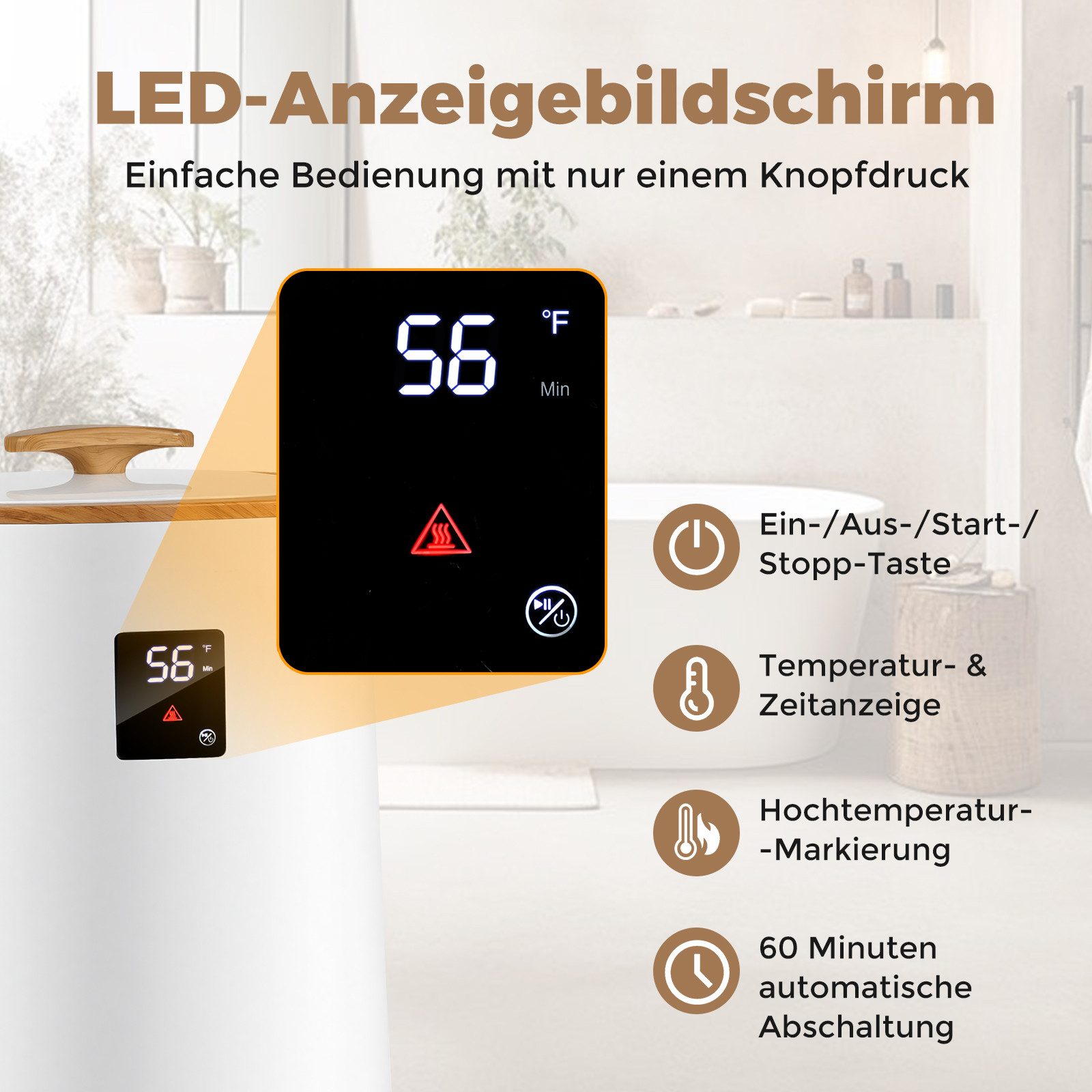 COSTWAY Badheizkörper, 18L Eimer Handtuchwärmer mit LED-Anzeige