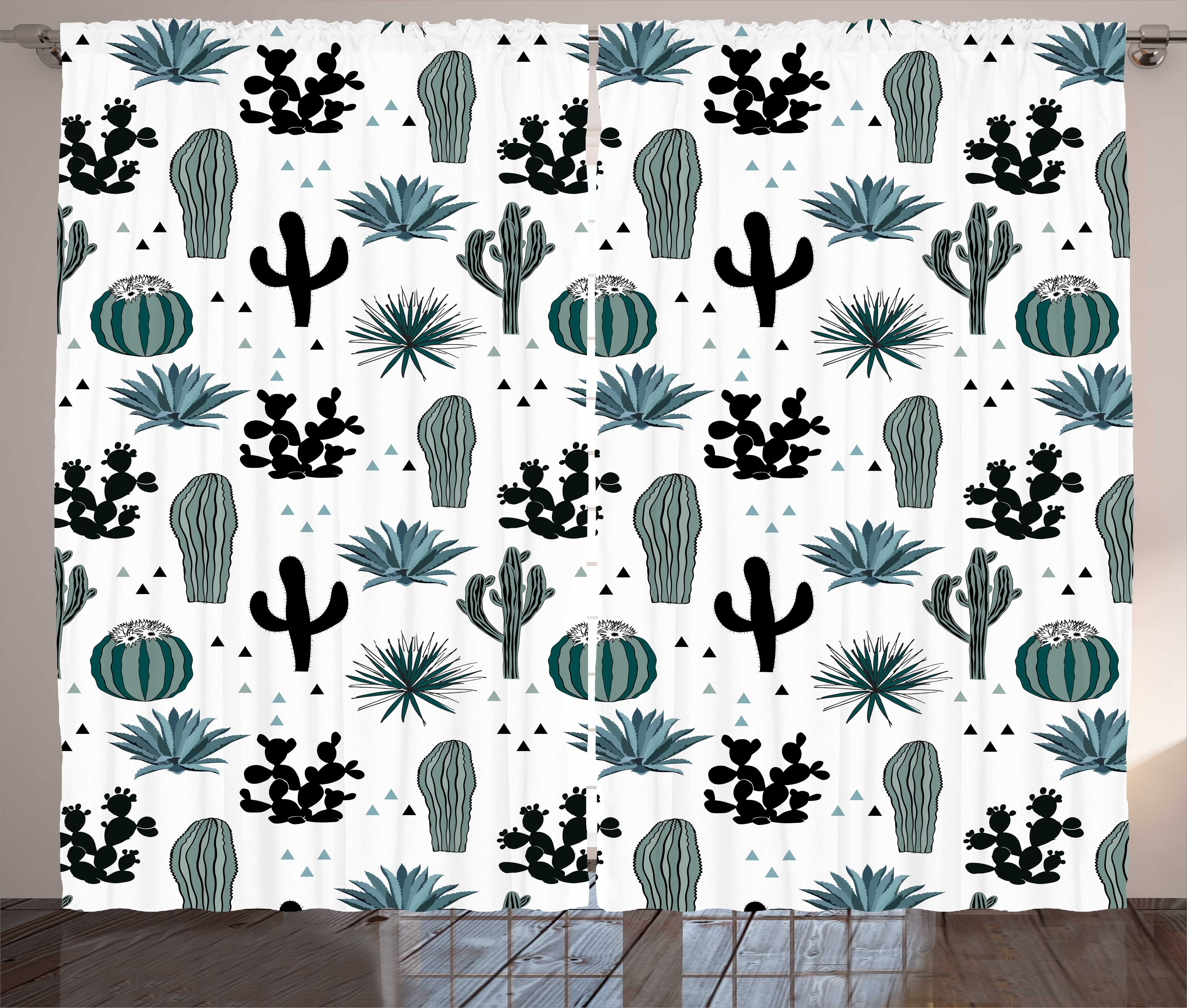 Gardine Schlafzimmer Kräuselband Vorhang mit Schlaufen und Haken, Abakuhaus, Cactus Boho Kakteen Pflanzen-Muster