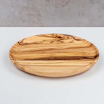 Levandeo® Dekoteller, Runder Teller Holz 20x20cm Olivenholz Holzteller Natur Unikat Küche