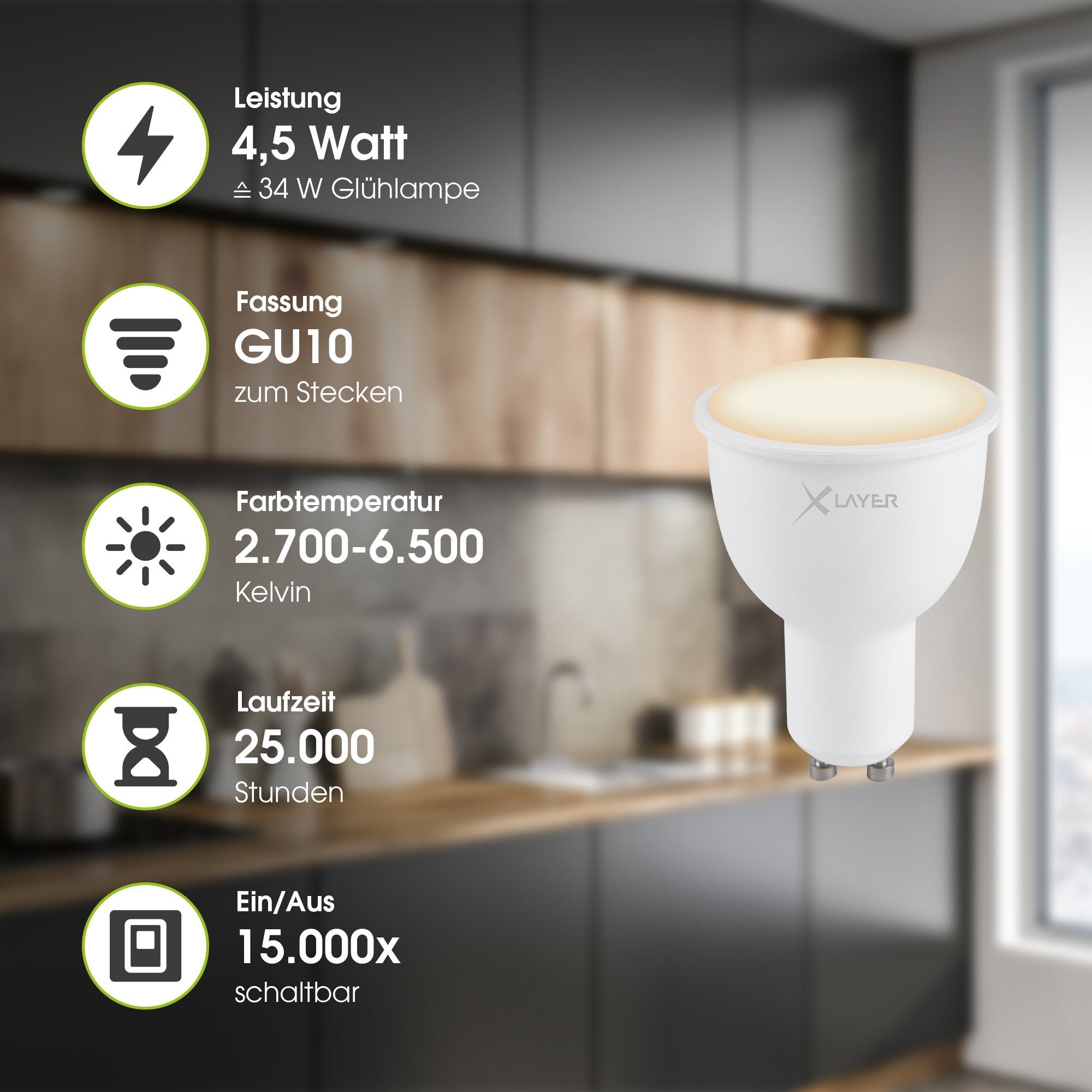 XLAYER Smarte LED-Leuchte WLAN LED Lampe Smart Echo GU10 4.5W Warm- und Kaltweiß Dimmbar