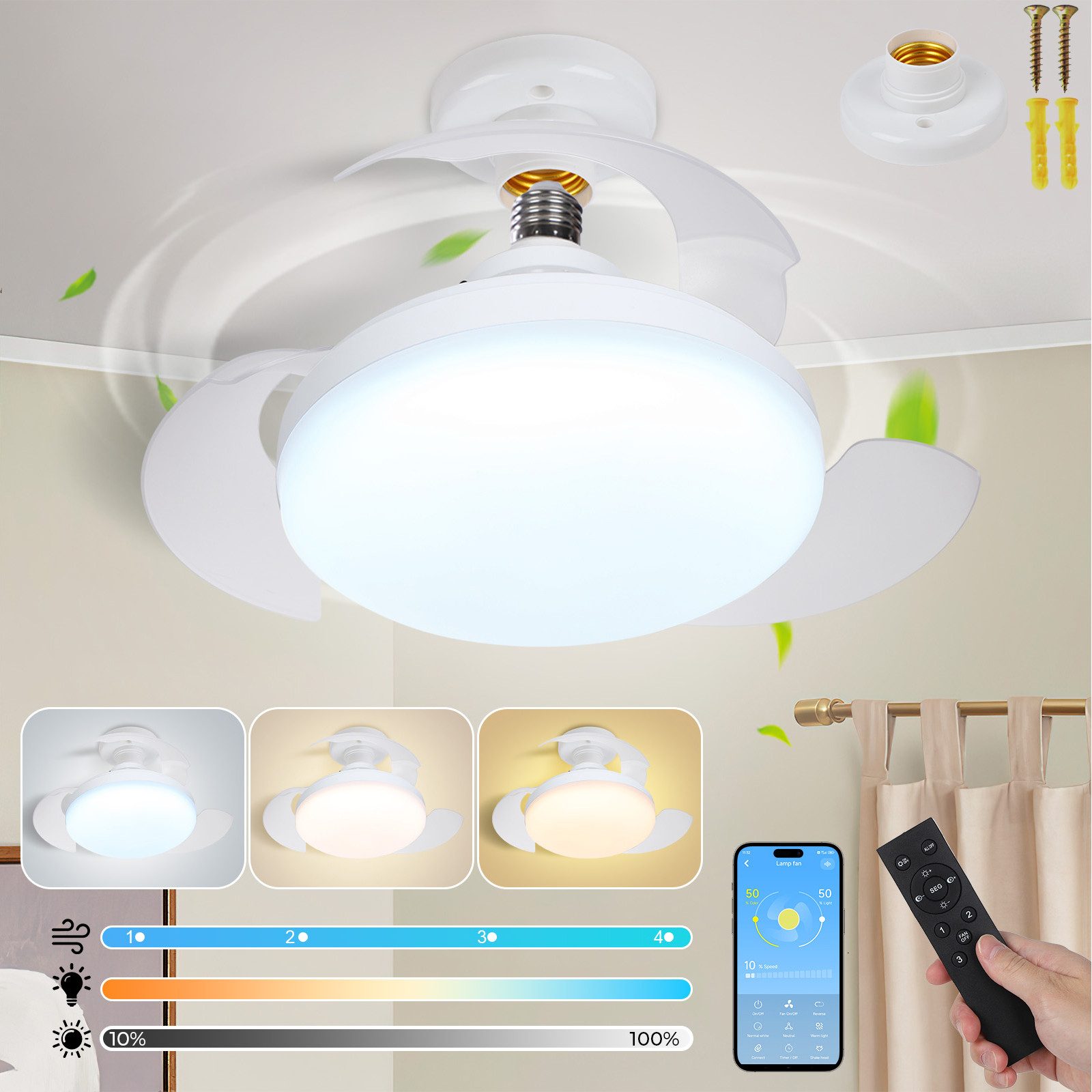 MUPOO Deckenventilator Smart Deckenventilator Glühbirne E27-Fassung günstig online kaufen
