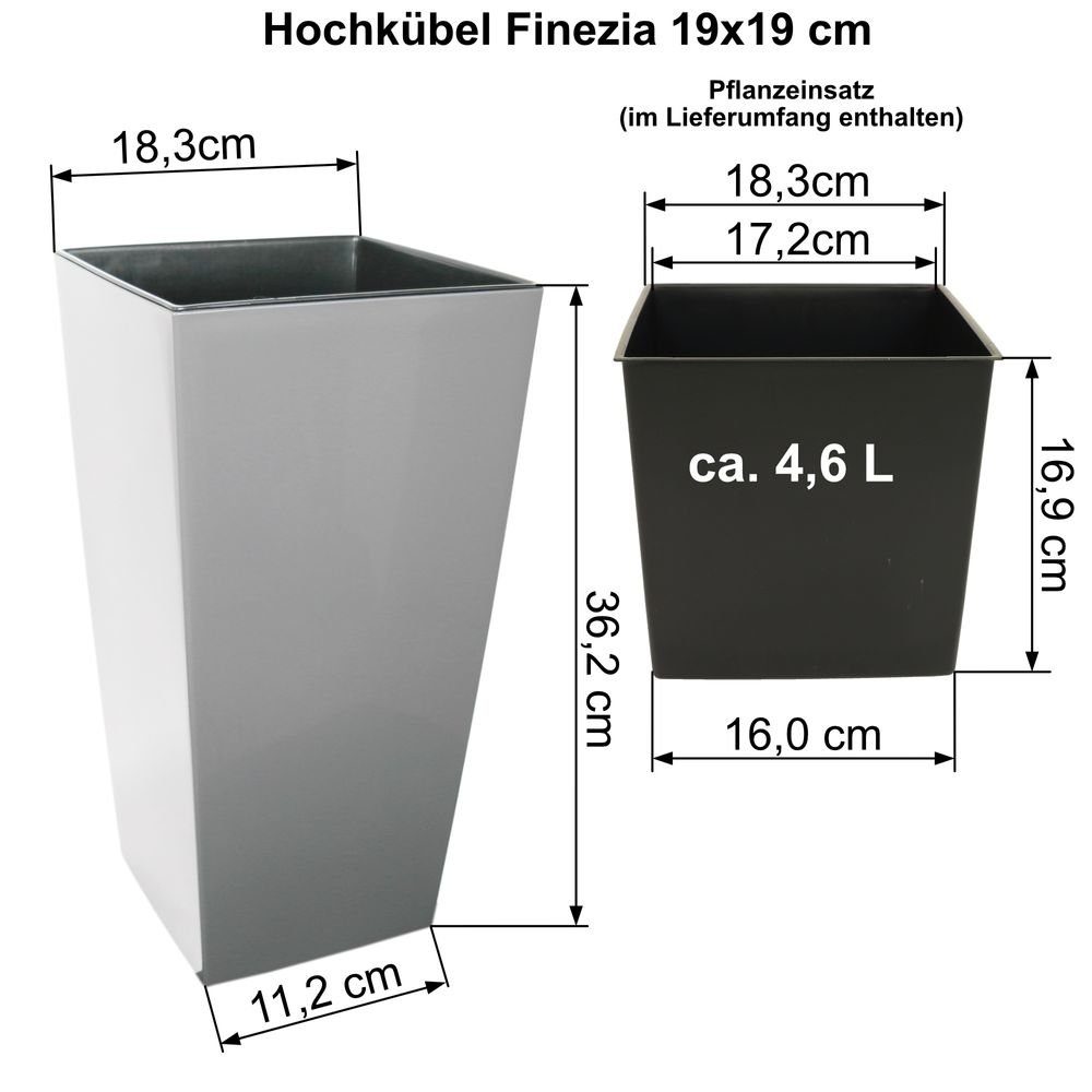 Heimwerkercenter Übertopf Blumenkübel anthrazit wetterfestes - Finezia Kübel - Pflanzgefäß UV-beständiger MePla - 19x19 - / cm Pflanzentopf Hochkübel cm - - H - 36