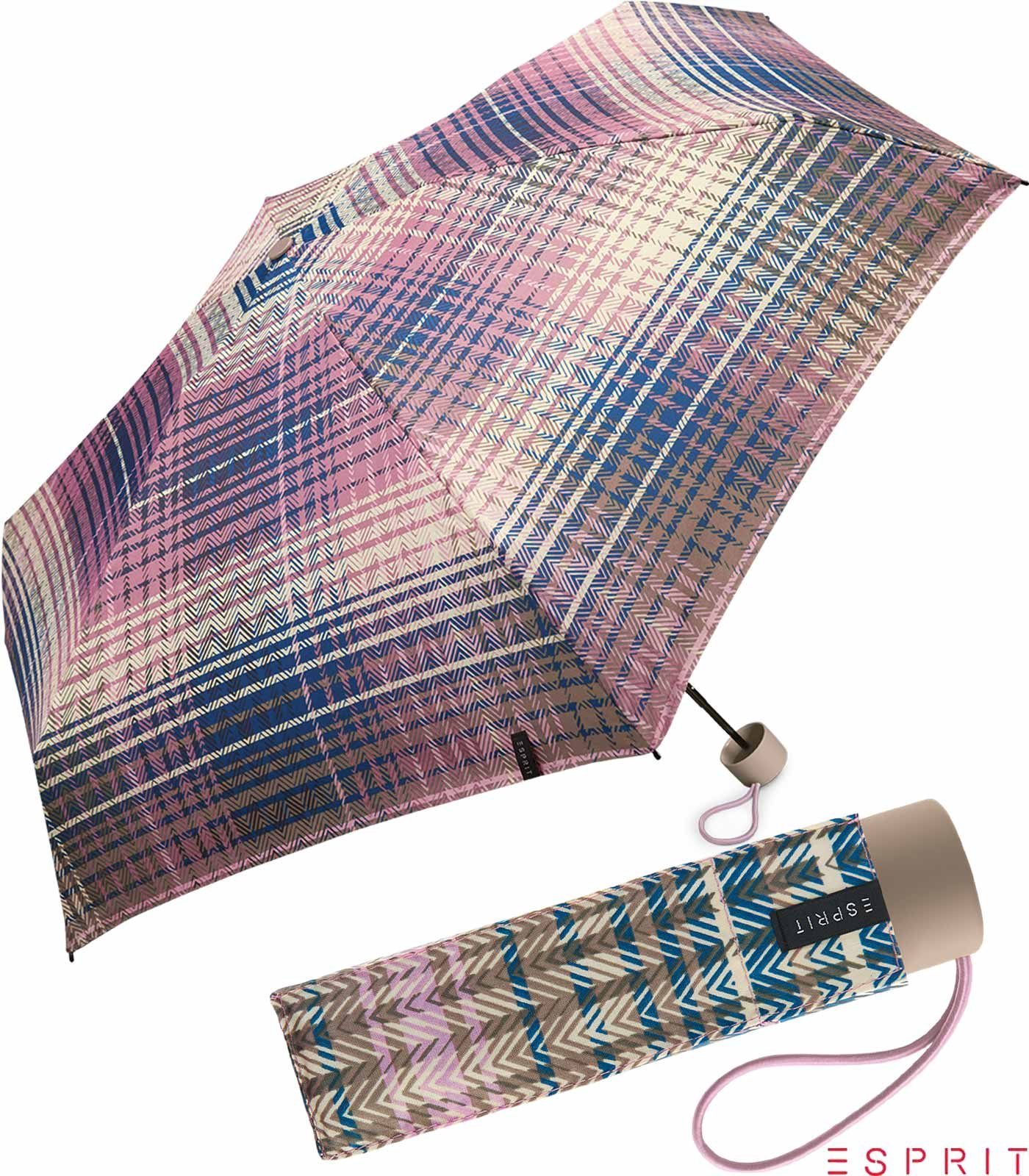 Esprit Taschenregenschirm Damen Super Mini Regenschirm Petito Cosy Checks - dusky orchid, winzig klein, in bunter Karo-Optik