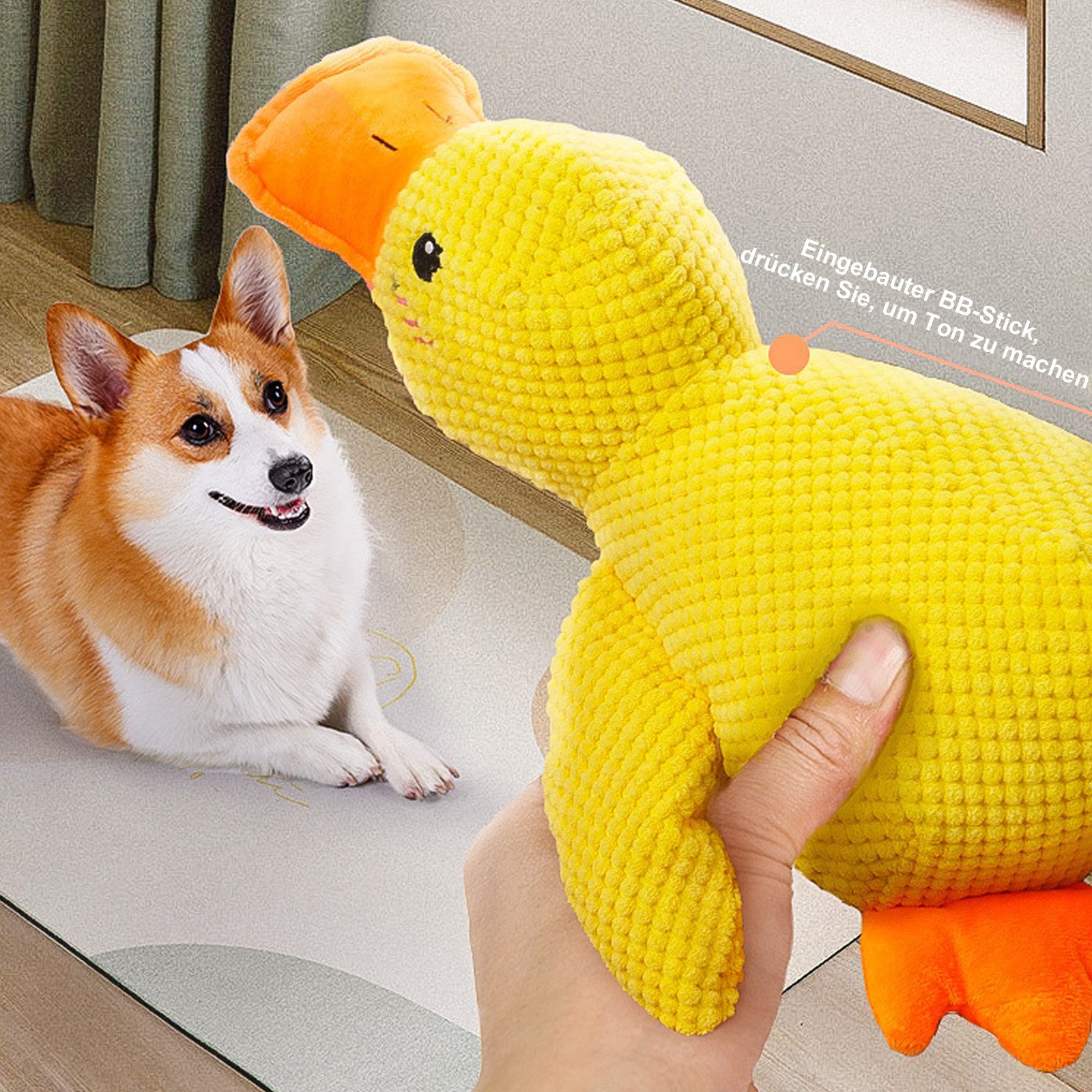 OKWISH Tierkuscheltier Ente Hundespielzeug Plüsch Anti-Stress Spielzeug für Hunde, Plüsch-Kauspielzeug Klingendes Quietschendes Süße Spielzeugente (1-tlg) Geeignet für kleine und große Hunderassen