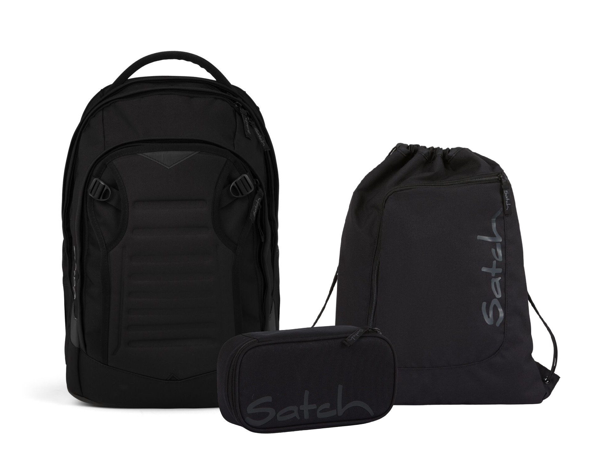 Satch Schulranzen Schulrucksack-Set MATCH PLUS Blackjack 3-teilig (3-teilig), Schulranzen, ergonomisch, 30 + 5 Liter, 4 Fächer