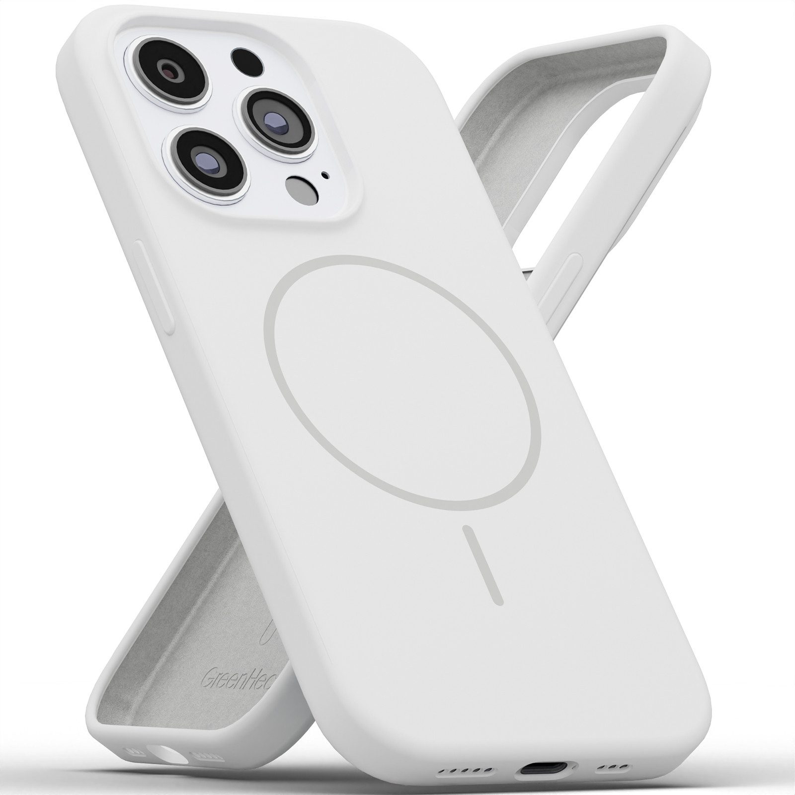 GreenHec Handyhülle Handyhülle Silikon iPhone 16 15 14 13 12 Pro Max Plus MagSafe 6.7 Zoll, Magnetisch Weiß Case Cover Schutz - Pink Blau Schwarz Braun Weiß