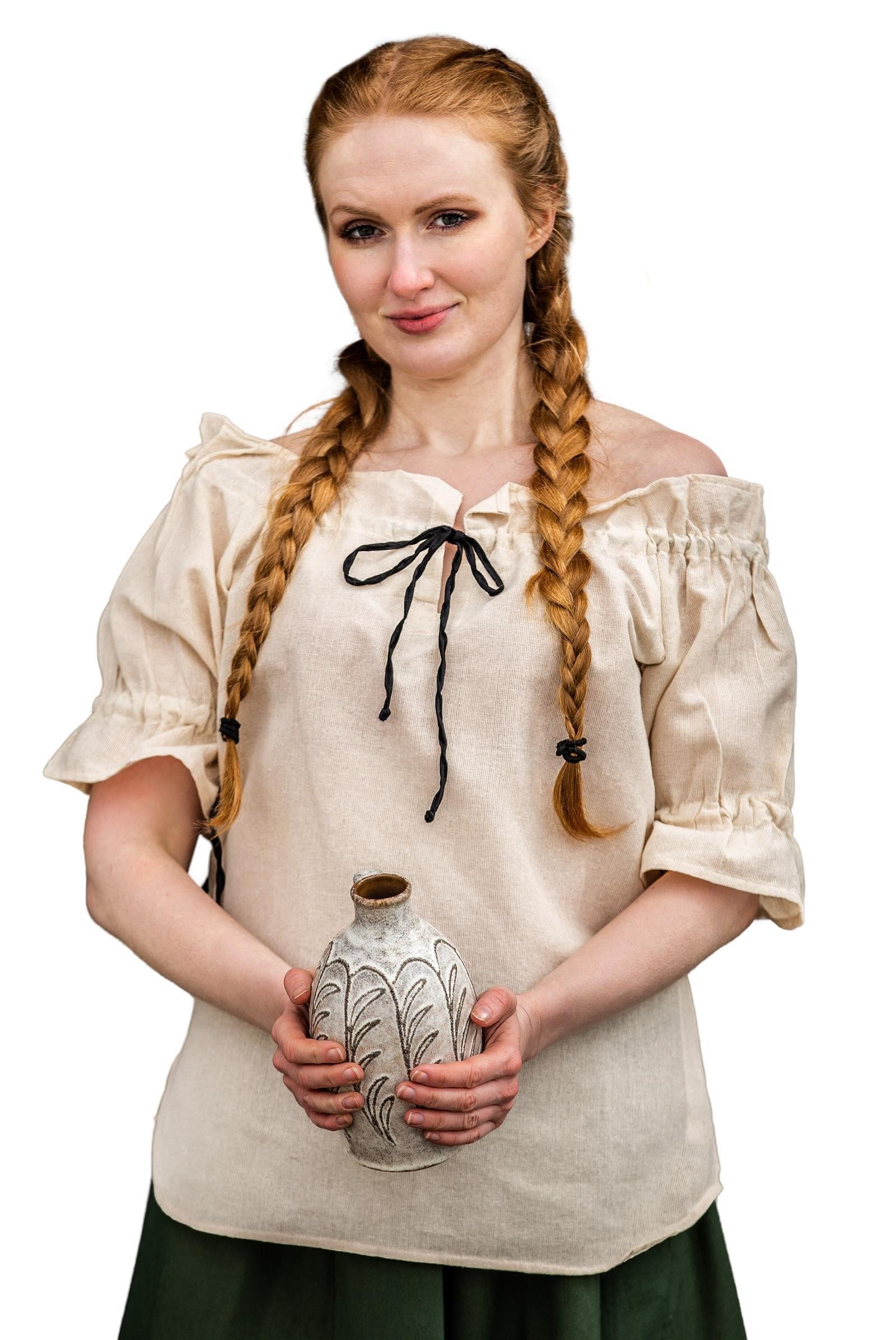 Leonardo Carbone Burgfräulein-Kostüm Bluse "Amelia" mit Satin-Kordelzug, schulterfrei tragbar, seitliche Schlitze